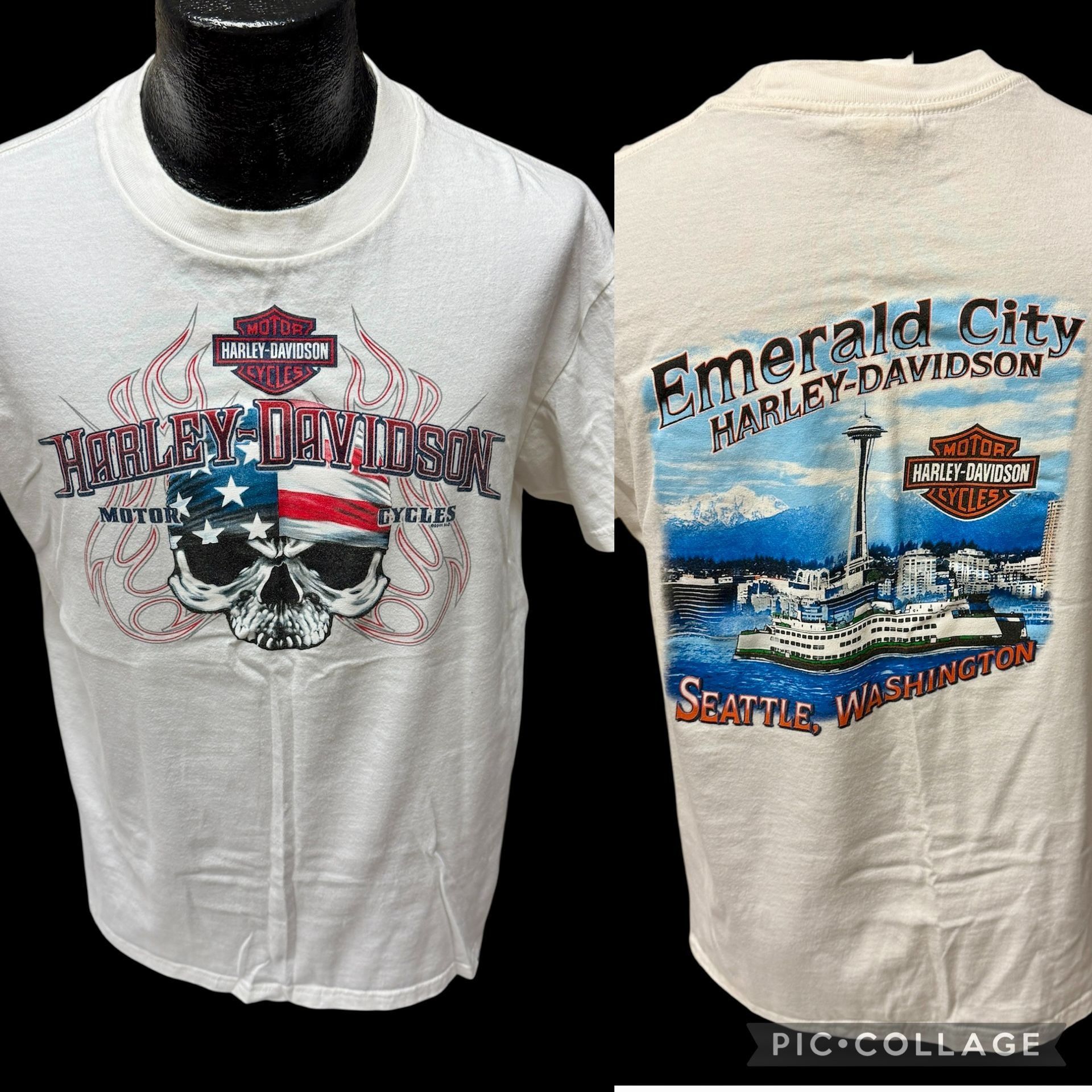 Harley Davidson H-D Motorcycle Emerald City Wa American USA FLAG SKULL Shirt Size US L / EU 52-54 / 3 - 1 Thumbnail