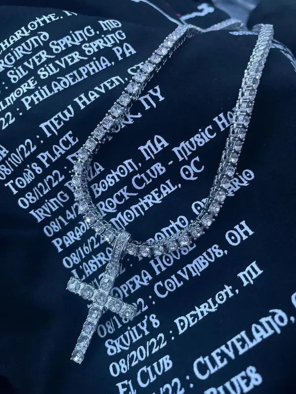 Jewelry Hip Hop Cross Pendant Necklace With 4mm Zircon Tennis Chain Size ONE SIZE - 4 Thumbnail