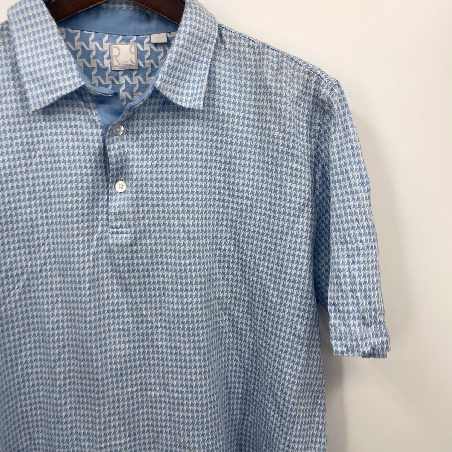 Vintage VINTAGE RAFFI SHAYA Polo Golf Shirt Men L Blue Houndstooth Classic 90s Theme Golf Size US L / EU 52-54 / 3 - 6 Thumbnail