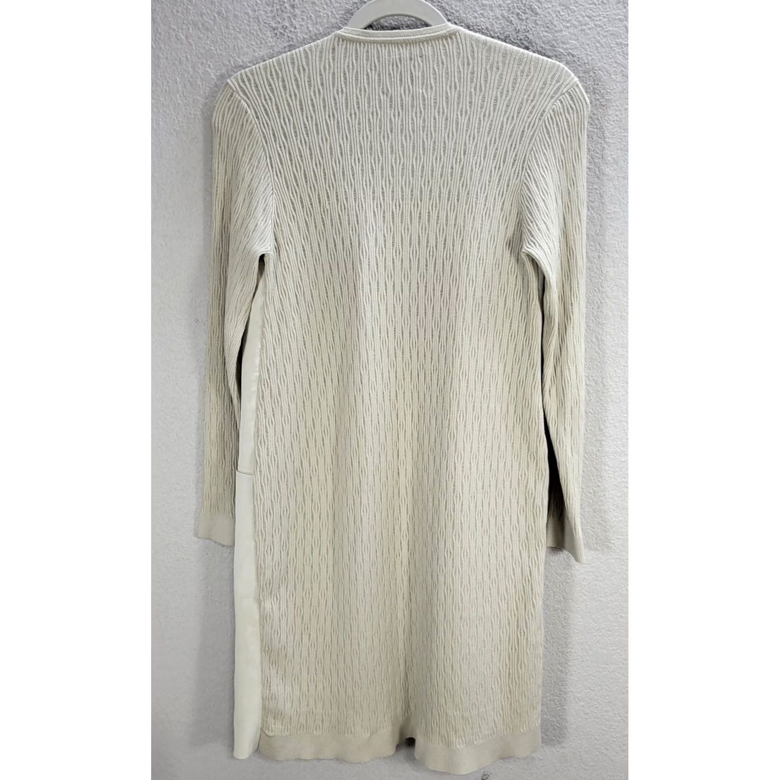 NIC+ZOE Women’s Nic+Zoe Beige Ribbed Faux Leather Long Open Front Cardigan Sz S Size S / US 4 / IT 40 - 6 Thumbnail