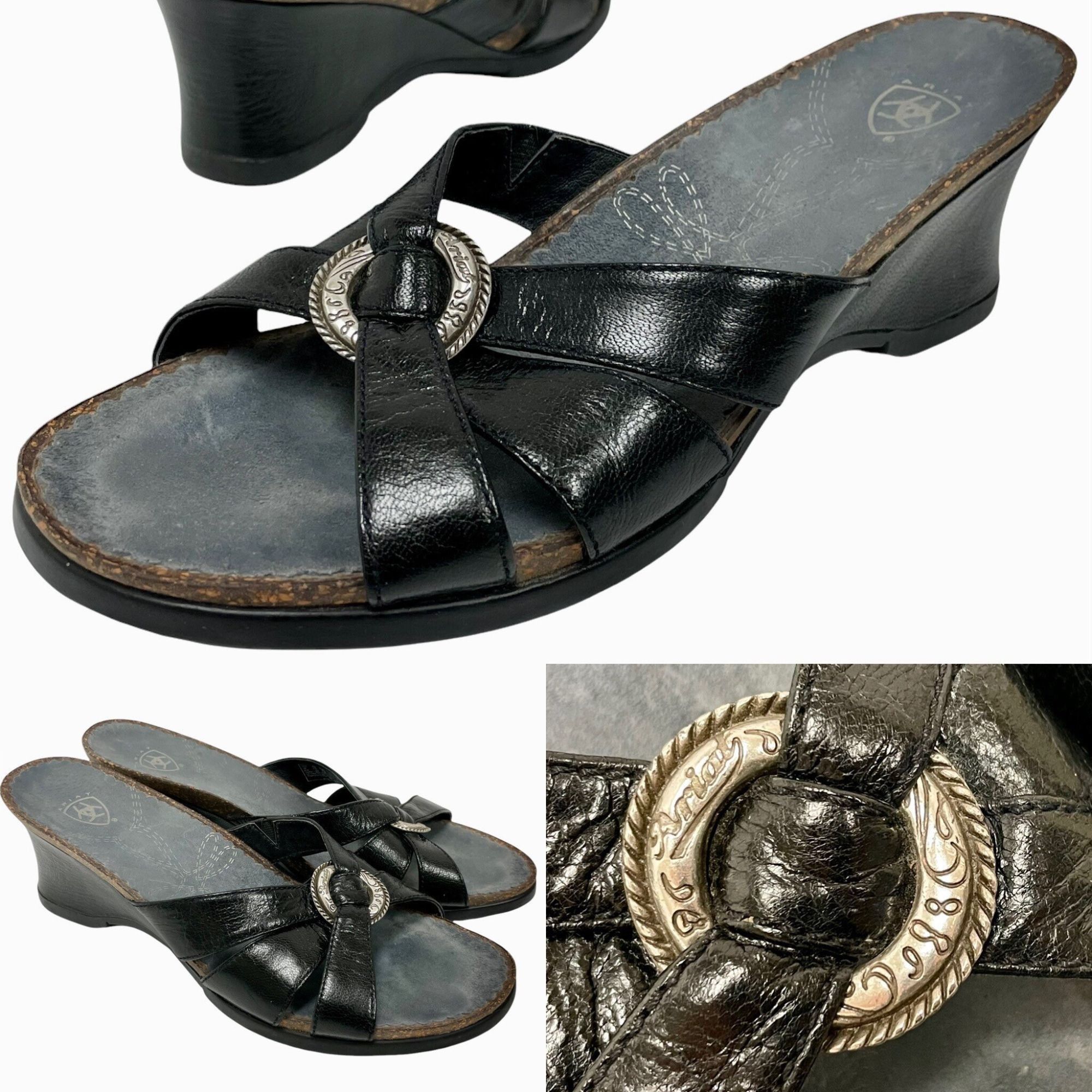 Ariat Ariat 20902 Black Leather Cowgirl Sandals Western Wedge Shoe Size US 8 / IT 38 - 1 Thumbnail