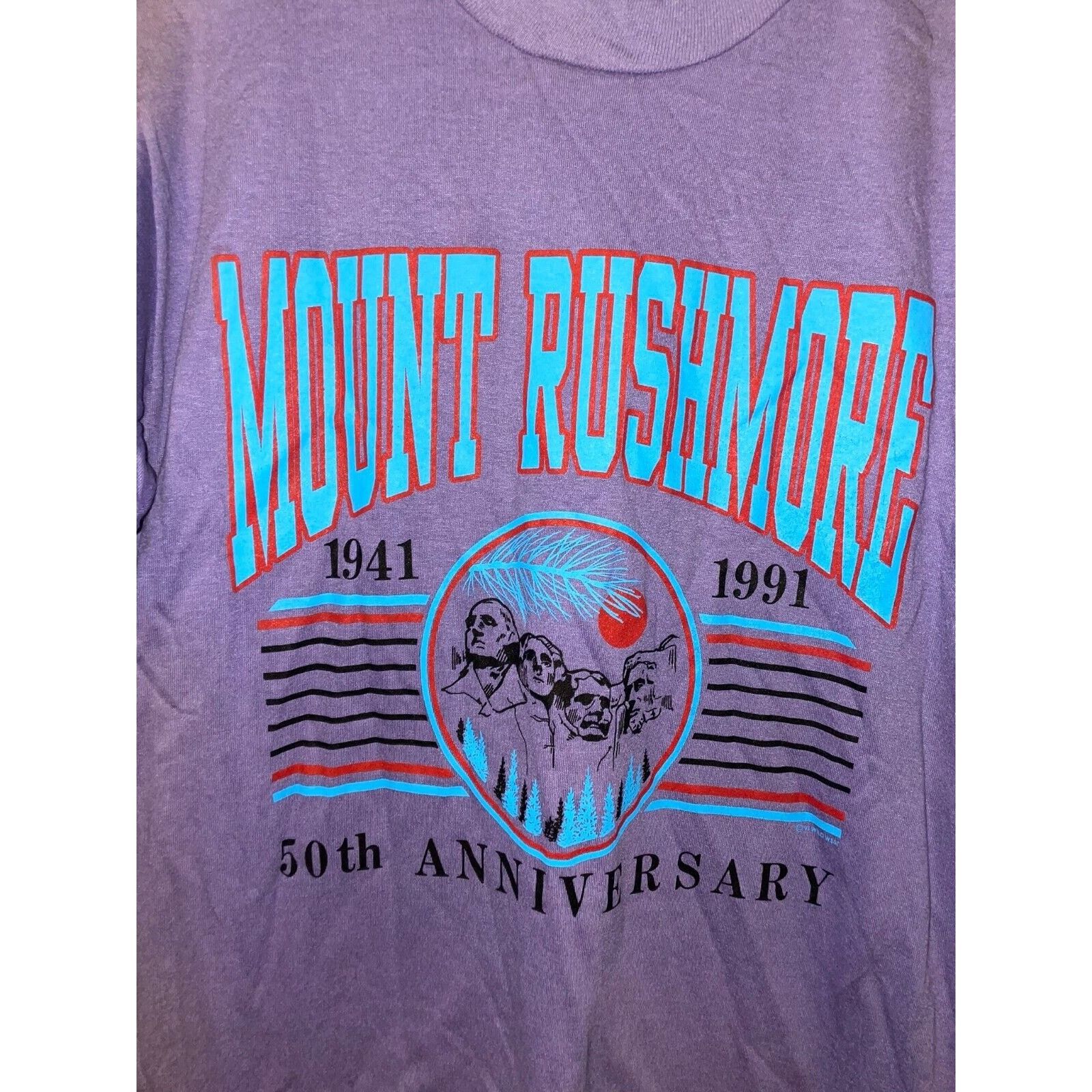 Jerzees Vintage Mount Rushmore Shirt Purple Graphic Tee 90s VTG L Size US L / EU 52-54 / 3 - 2 Thumbnail