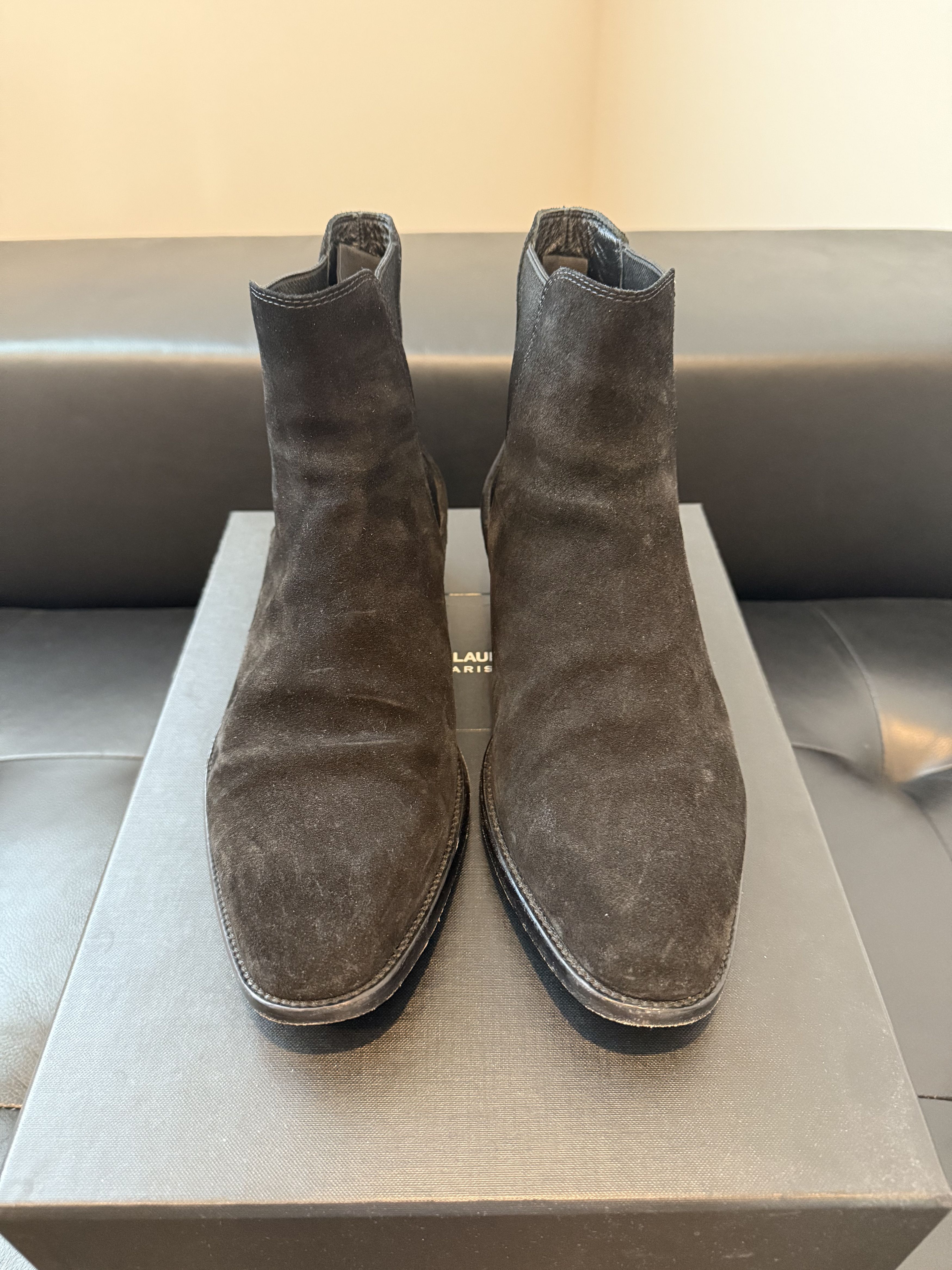 Saint Laurent Paris Black Suede Wyatt Chelsea Boots