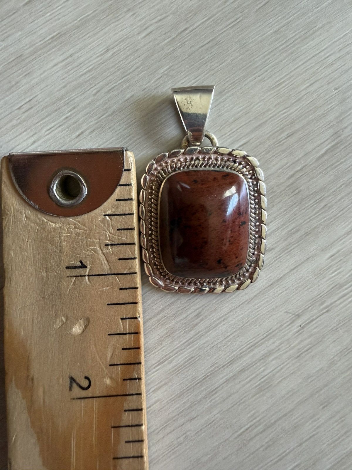 Vintage Vintage Mexico Sterling Silver Jasper Braided Edge Pendant Size ONE SIZE - 3 Thumbnail
