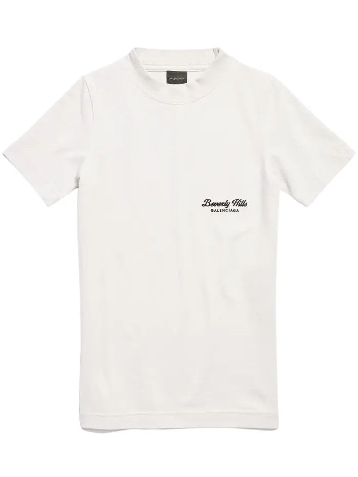 Balenciaga o1tr1nto0526 Beverly Hills T-Shirt Fitted in Ivory Size XS / US 0-2 / IT 36-38 - 1 Thumbnail