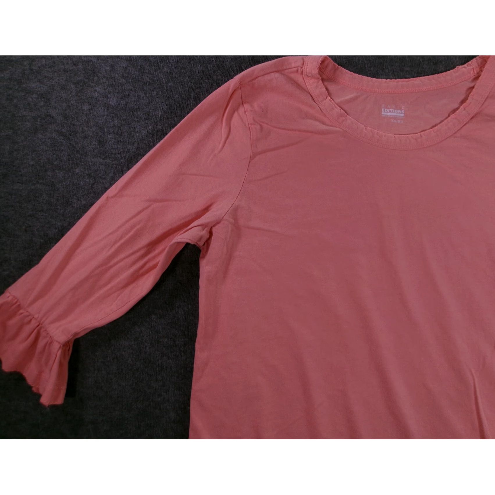 Basic Editions VINTAGE Basic Editions Women's Blouse 2XL Pink Ruffle Cuffs Casual Summer Officewear Size XXL / US 16-18 / IT 52-54 - 2 Thumbnail