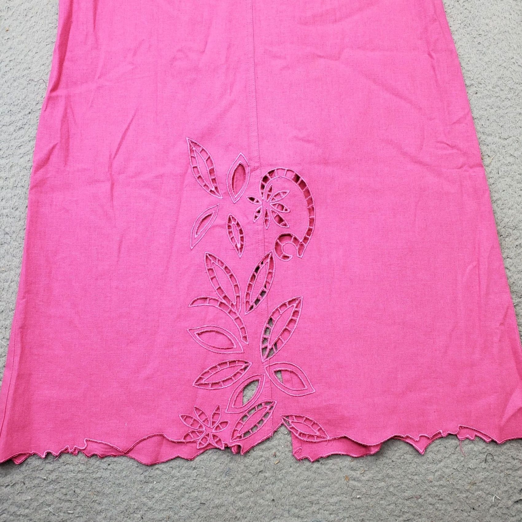 Pinko ISC Long Skirt Womens S Pink Linen Laser Cut Trim Hem Button Front - Casual A-Line/Vent, Lightweight, 34.75" Length, Waist 13.25" - Womens, 36098 Size 28" / US 6 / IT 42 - 3 Thumbnail
