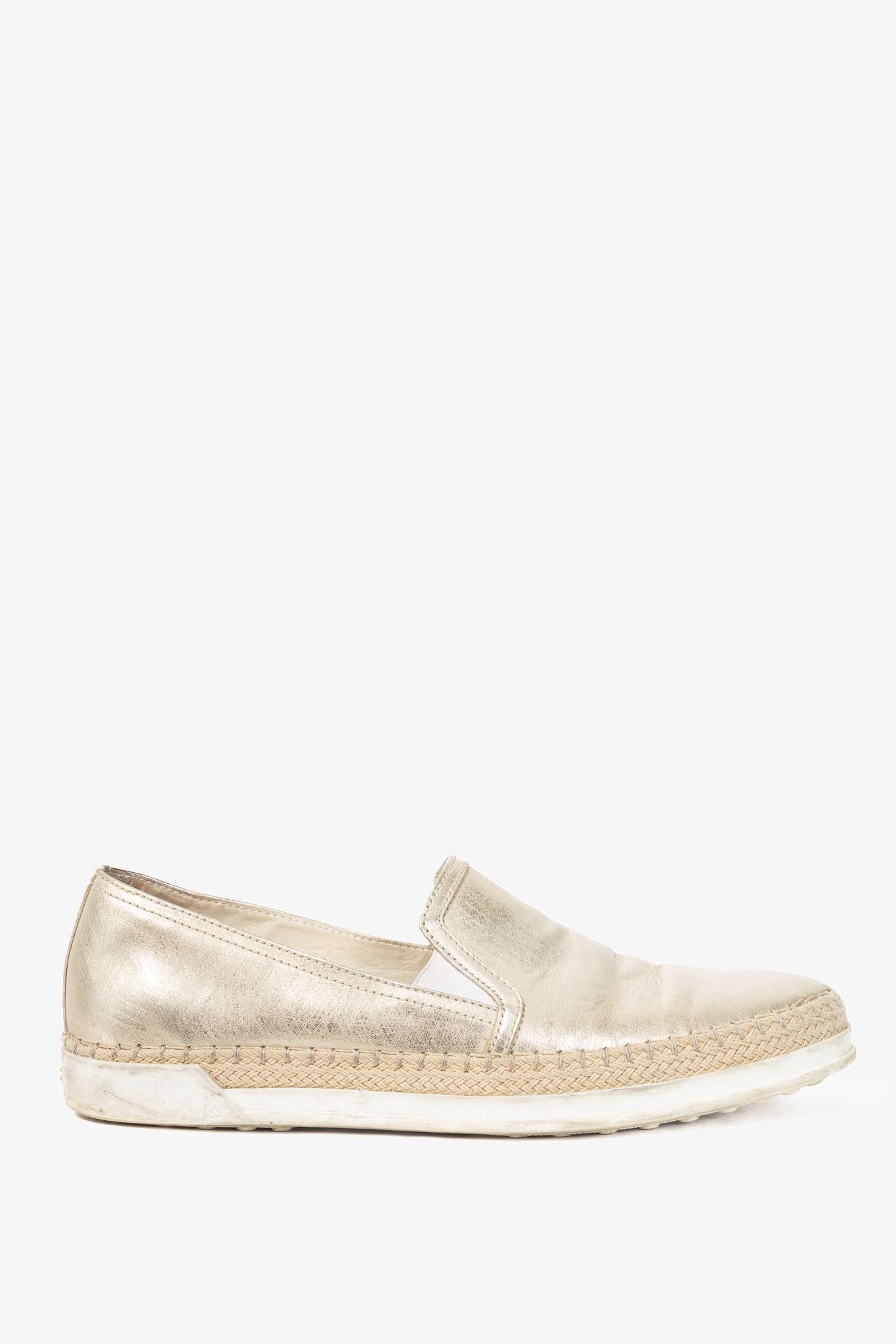 Tod's Tod's SS18 Metallic Gold Leather Espadrille Slip-On Sneakers Size US 7.5 / IT 37.5 - 1 Thumbnail