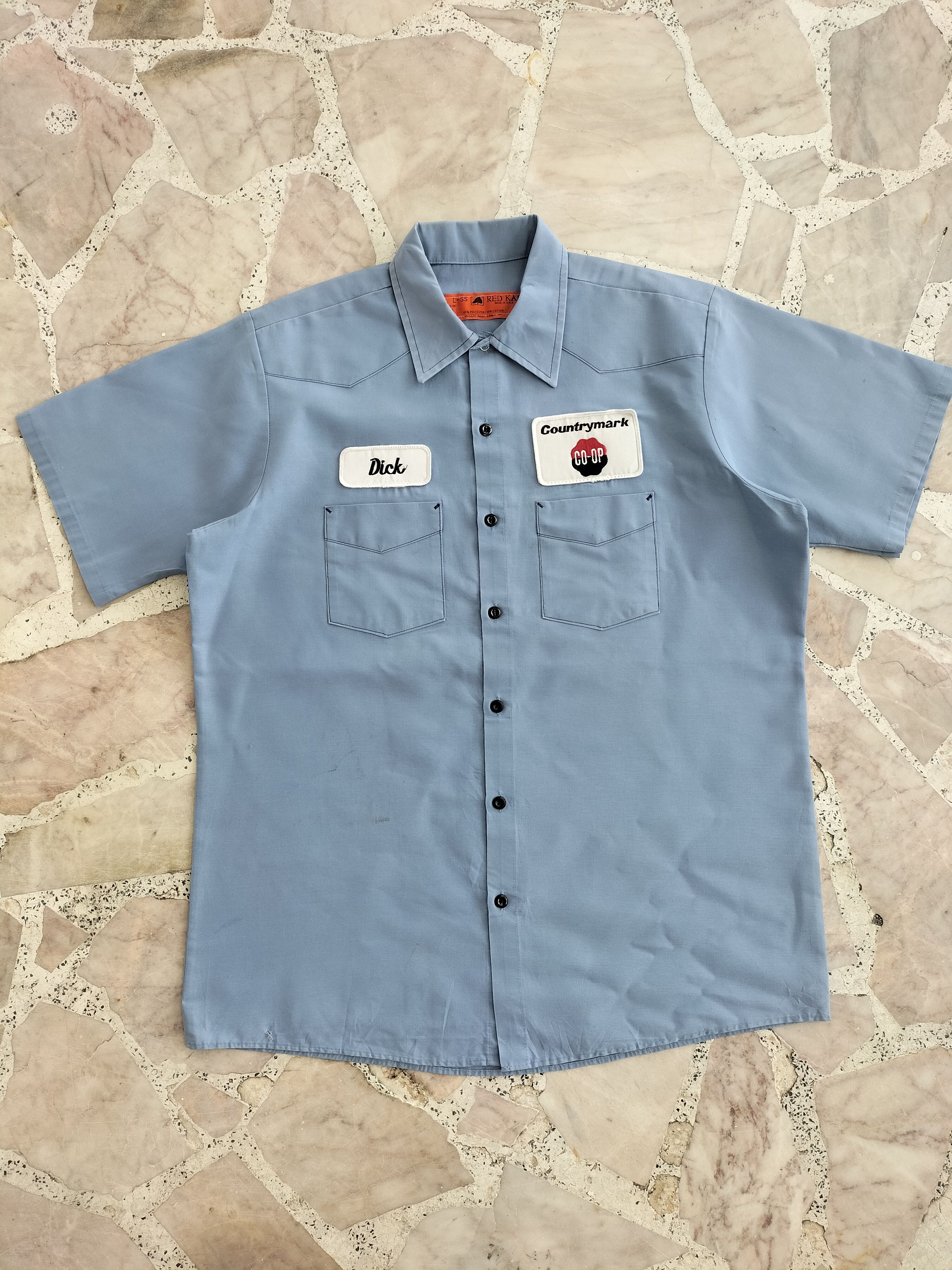 SHIMANO WORK SHIRT Medium Mens Blue Short Sleeve Button Up Pockets