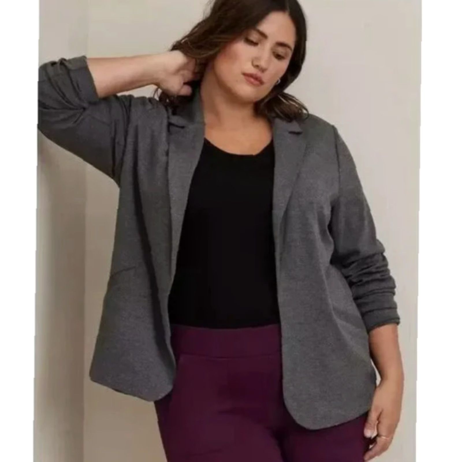 Torrid Torrid Blazer Shirt 1X Gray Jersey Knit Open Front Lightweight Lined Pockets Women Size XL / US 12-14 / IT 48-50 - 2 Thumbnail
