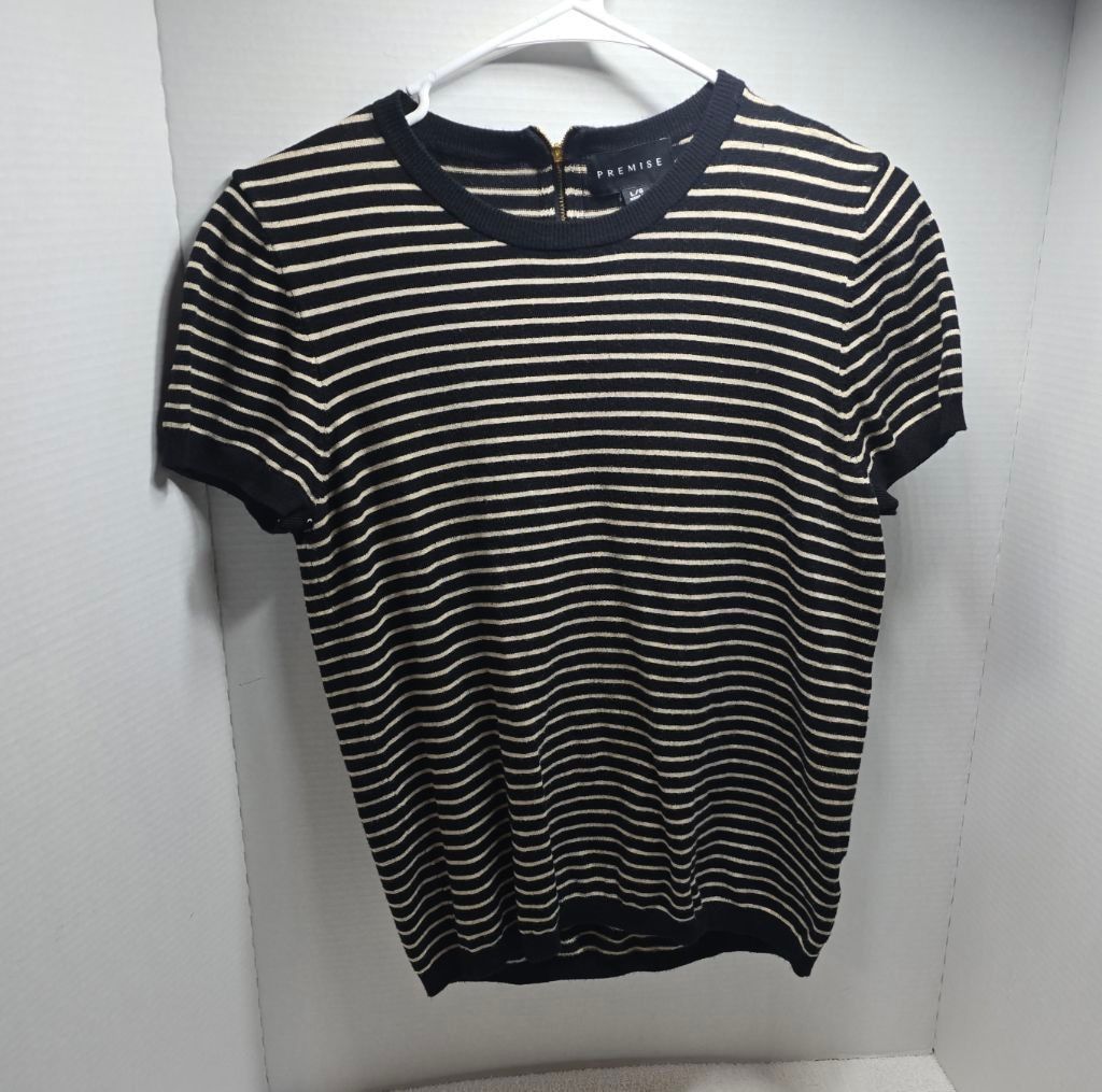 Broken Promises Co. Women's PREMISE Black Beige Striped Short Sleeve Tee L Size L / US 10 / IT 46 - 1 Thumbnail