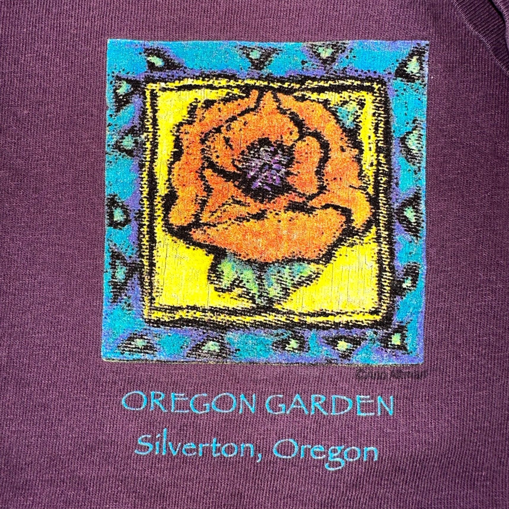Anvil VINTAGE Anvil T Shirt Purple Men Crew Neck Short Sleeve 90s Garden Frank Lloyd Wright House Flower Mens Size US L / EU 52-54 / 3 - 3 Thumbnail