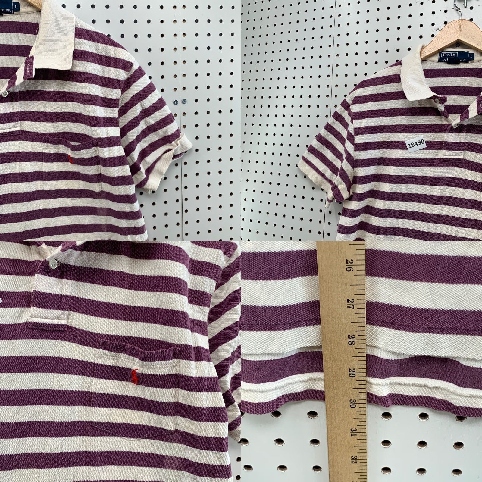 Polo Ralph Lauren Polo Ralph Lauren Polo Shirt Striped White Purple Adult Large Short Sleeve Mens Polo Shirt Size US L / EU 52-54 / 3 - 8 Thumbnail