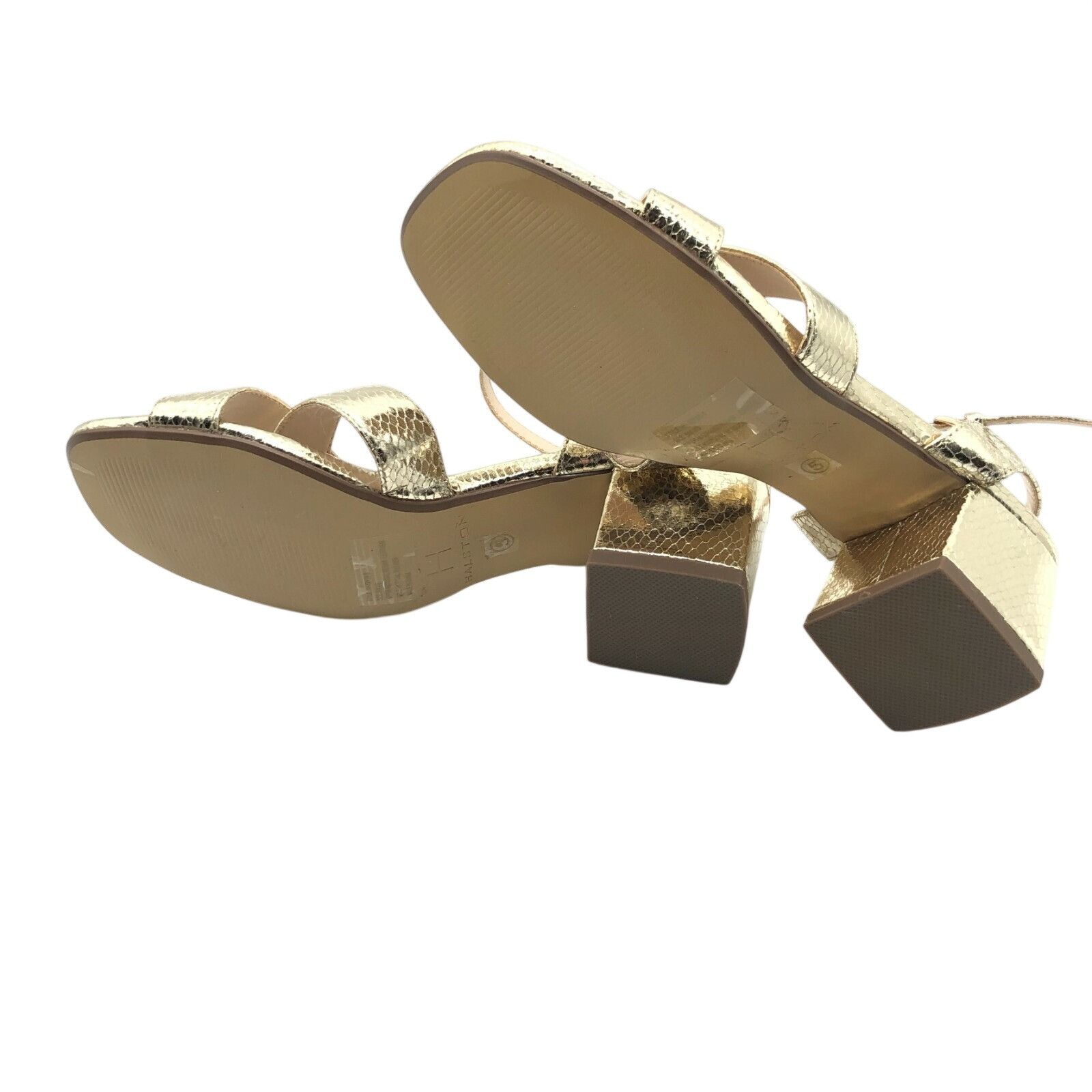 Halston H Halston Womens Block Heel Sandals Vegan Leather Gold Ankle Size US 5 / IT 35 - 4 Thumbnail