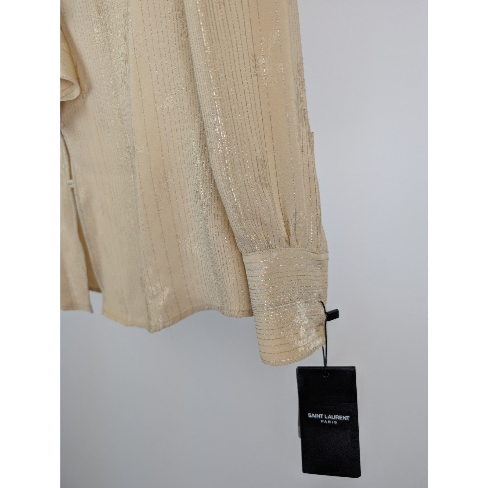 Saint Laurent Paris o1rshd1 Chemise Tight Fitted Ruffled Silk Shirt in Beige Size US M / EU 48-50 / 2 - 5 Thumbnail