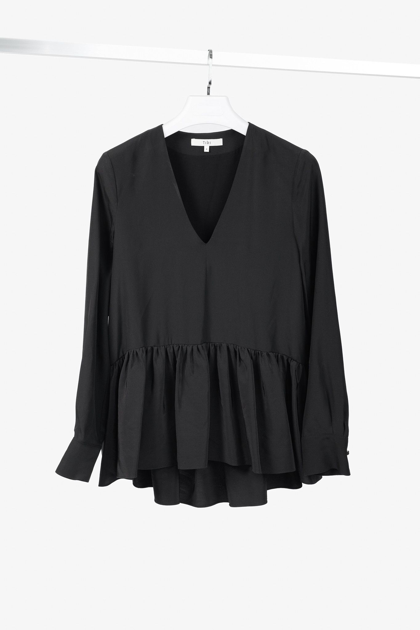 Tibi Tibi Black Silk CDC Peplum Top Size S / US 4 / IT 40 - 1 Thumbnail