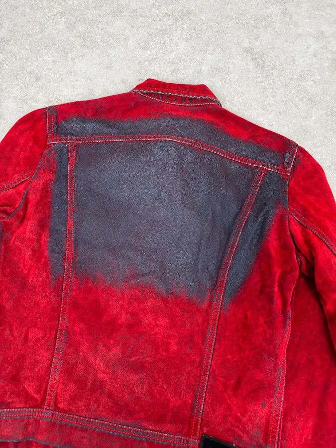 Vintage Plein Sud Red & Blue Gradient Velvet Denim Trucker Jacket Size XS / US 0-2 / IT 36-38 - 6 Thumbnail