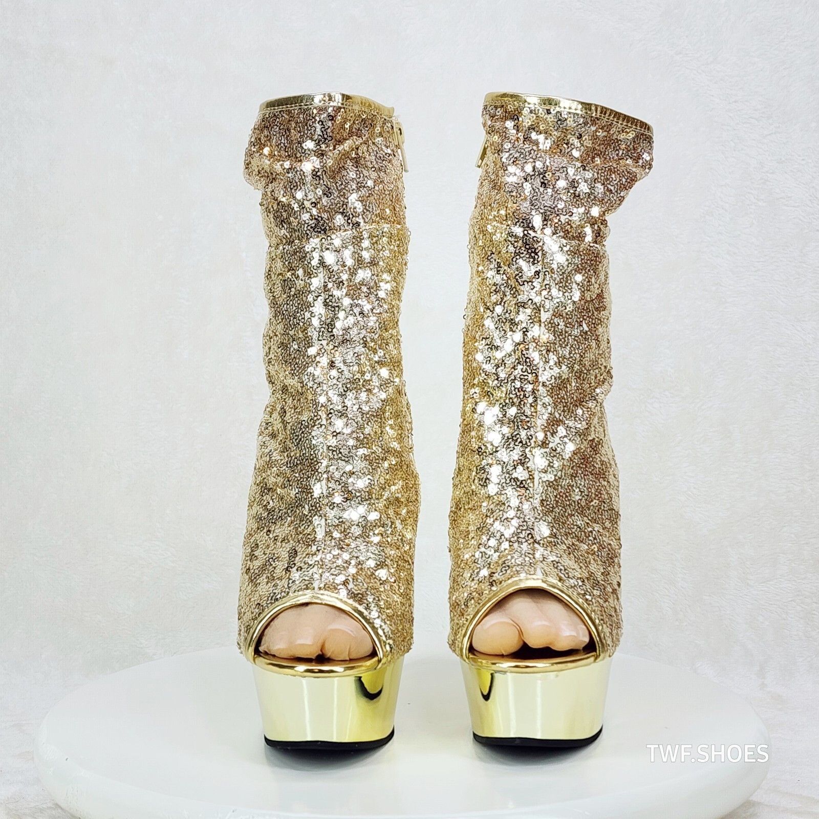 Other Delight 1008 SQ Gold Sequin Ankle Boots 6" Platform Heel US Size US 11 / IT 41 - 4 Thumbnail