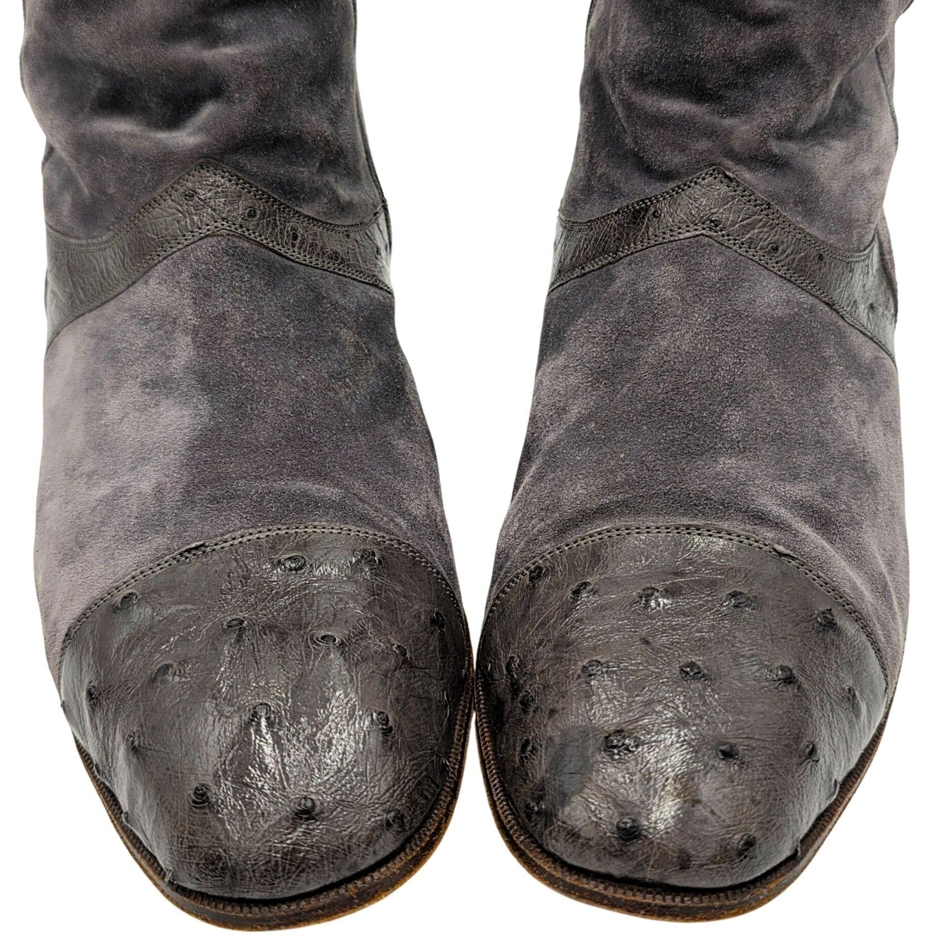 Mauri Vintage Mauri Exotic Ostrich and Suede Gray Dress Shoes Mens Size US 8.5 / EU 41-42 - 2 Thumbnail