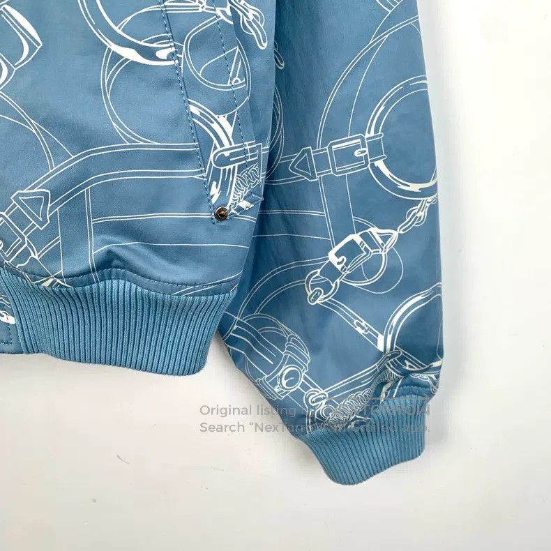Hermes Hermes Blue Printed Cotton Zip-Up Short Jacket Coat Size XS / US 0-2 / IT 36-38 - 4 Thumbnail