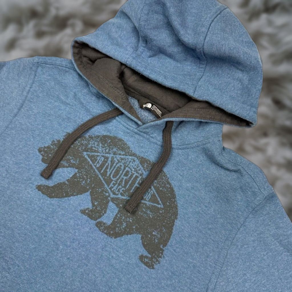 The North Face Hoodie Men Cotton Blend Blue Small Pullover Long Sleeve Pockets Logo Teal Blue Regular Fit Vintage: No Size S