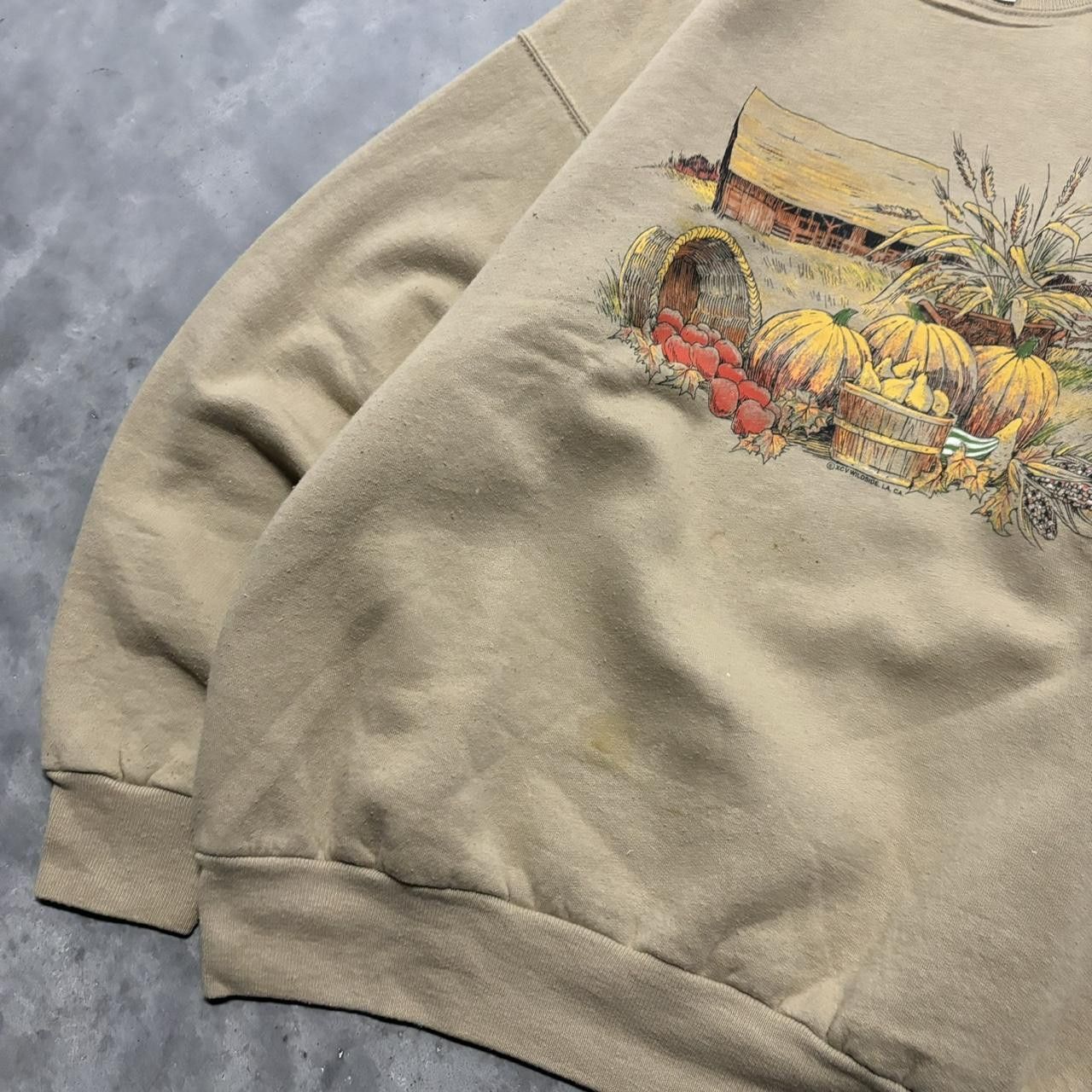 Japanese Brand × Vintage Crazy Vintage 90s Biege Pumpkins Fall Autumn Crewneck! Size US L / EU 52-54 / 3 - 3 Thumbnail
