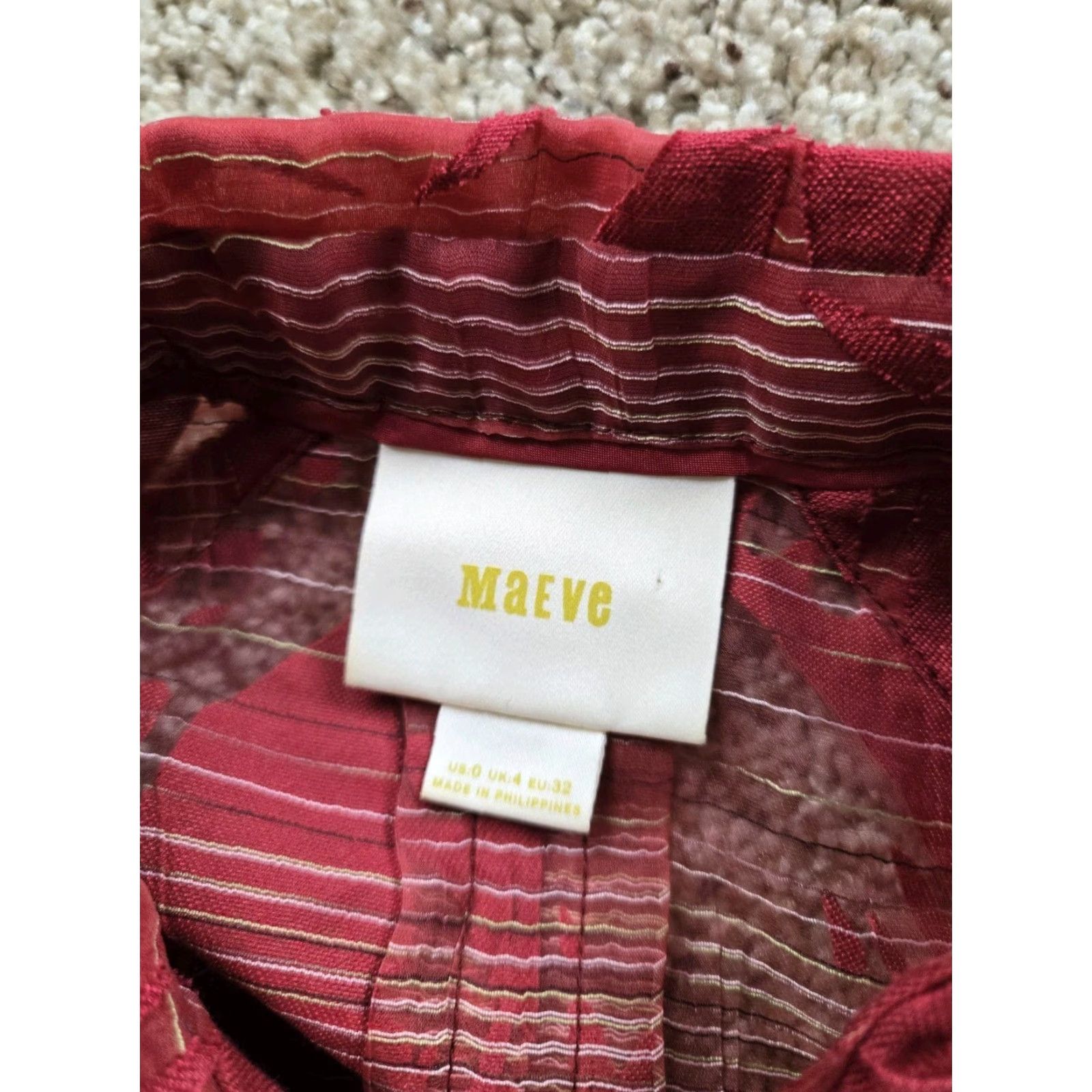 Vintage Maeve Blouse Shirt Womens 0 Red Short Sleeve Button Front Collared Sheer Burnout Casual Size XS / US 0-2 / IT 36-38 - 3 Thumbnail