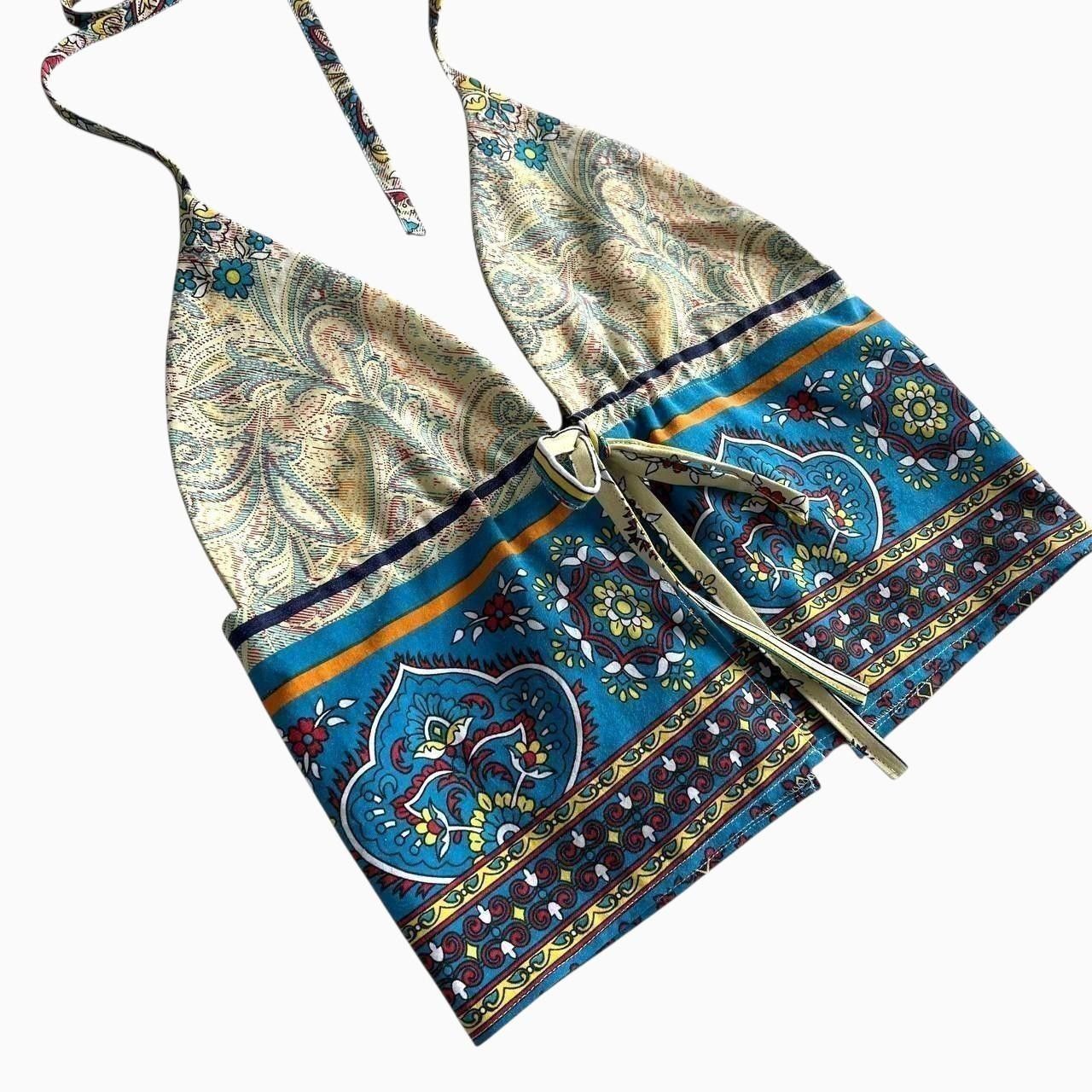Handmade Blue Funky Halter top with ties, handmade, coquette, y2k Size S / US 4 / IT 40 - 6 Thumbnail