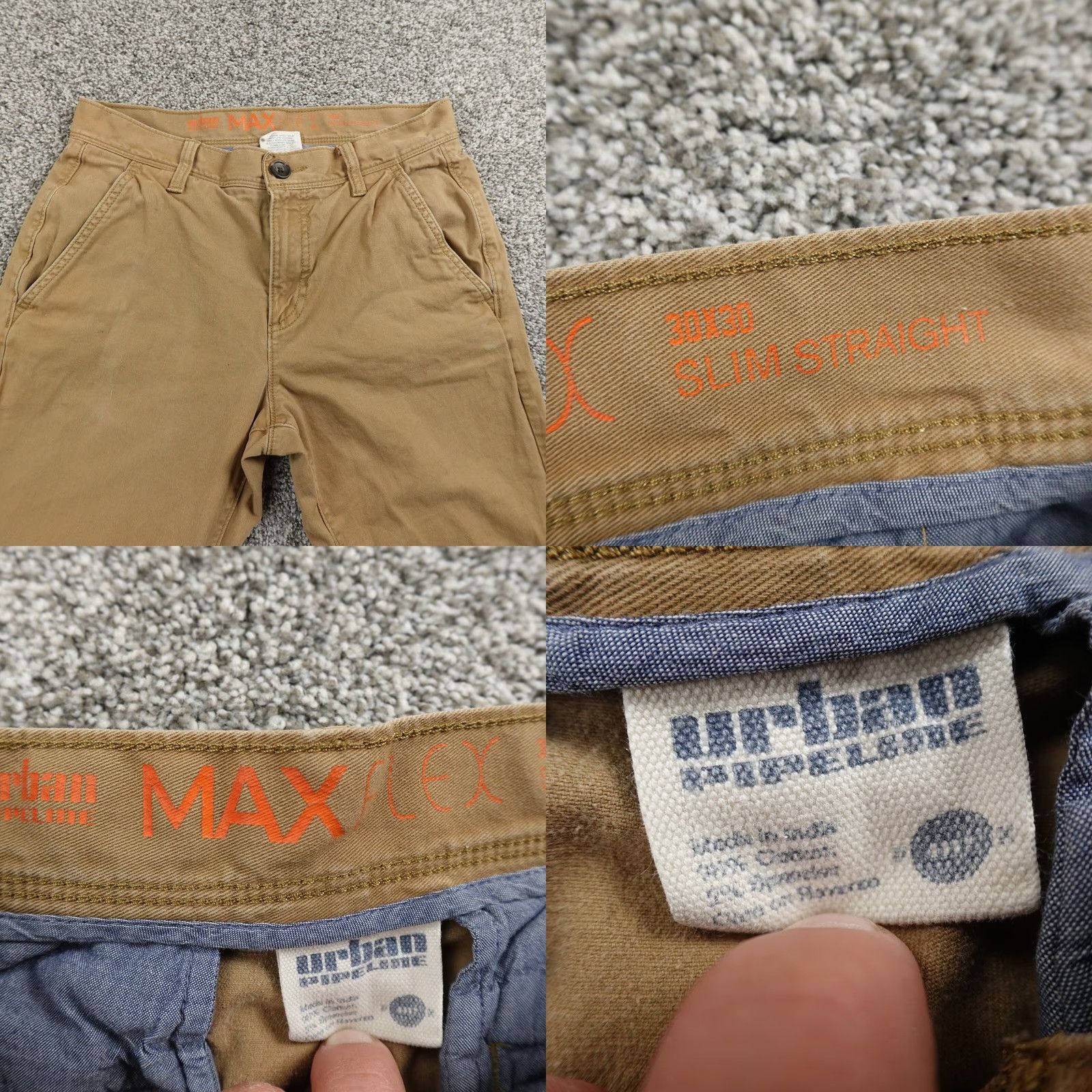 Vintage Urban Pipeline Pants Slim Straight Brown Khaki 30x30 Mens Chino Stretch Front Flat Front 30in Inseam Slim Fit Casual Workwear Size US 30 / EU 46 - 9 Thumbnail