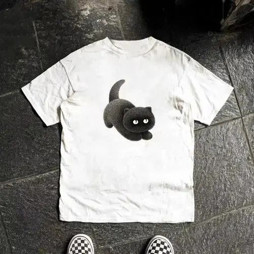 VIBE Mashima x Aoba White loose retro cute cat print t-shirt Size US M / EU 48-50 / 2 - 3 Thumbnail