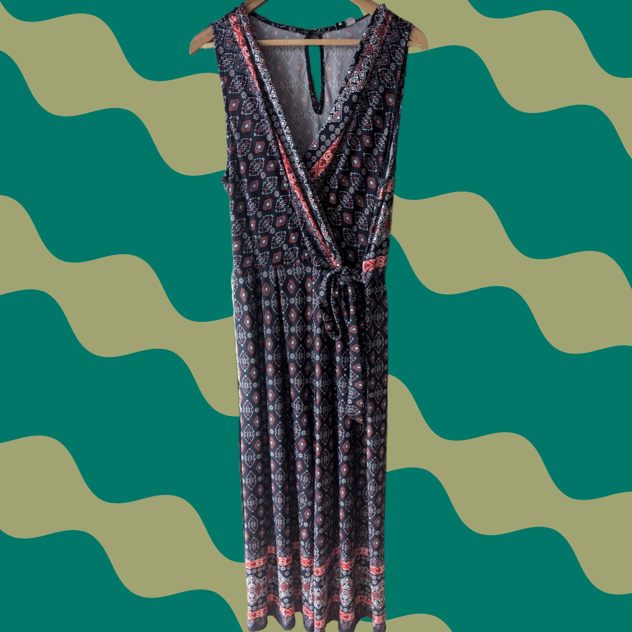 Nautica Navy Red Geometric Print Sleeveless Wide Leg Jumpsuit Womens L Nautical Preppy Size 36" / US 14 / IT 50 - 1 Thumbnail