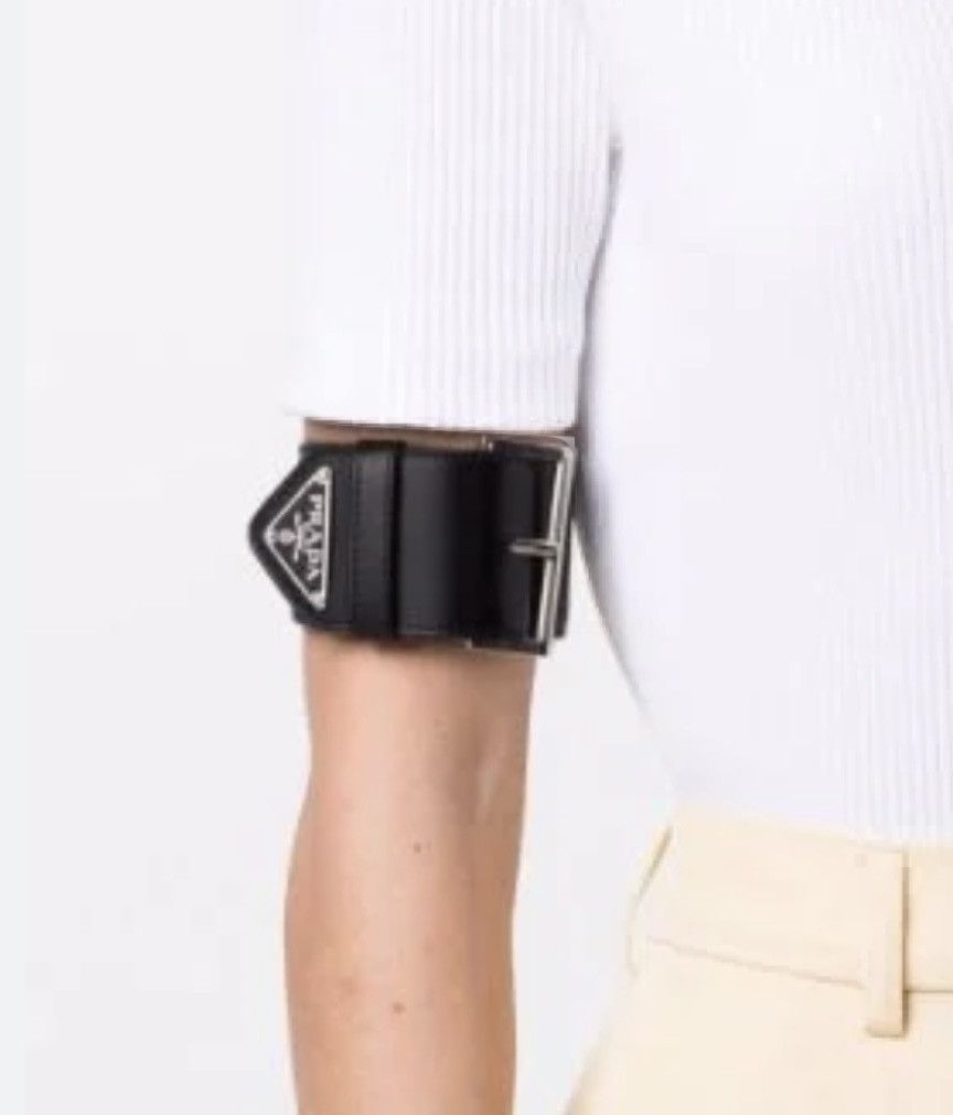 Prada Prada triangle logo leather belt buckle armcuff bracelet Size ONE SIZE - 1 Thumbnail
