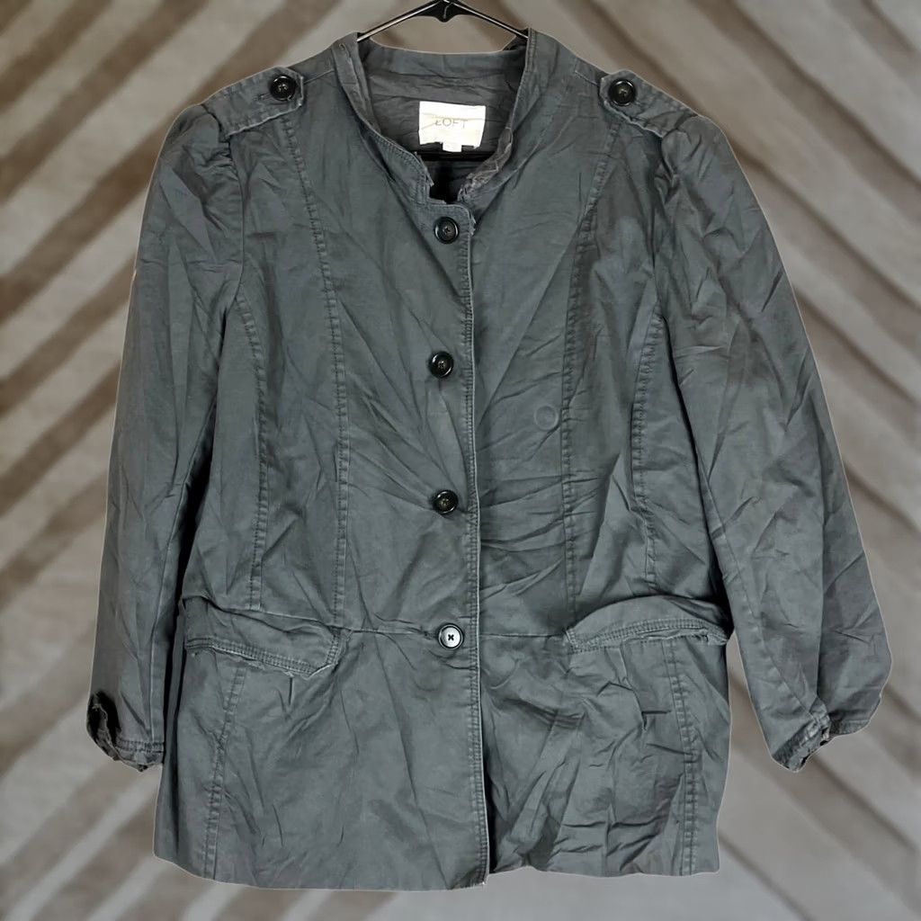 Ann Taylor Ann Taylor LOFT Jacket Gray Button 100% Cotton Casual Pockets 14 Women Size XL / US 12-14 / IT 48-50 - 1 Thumbnail