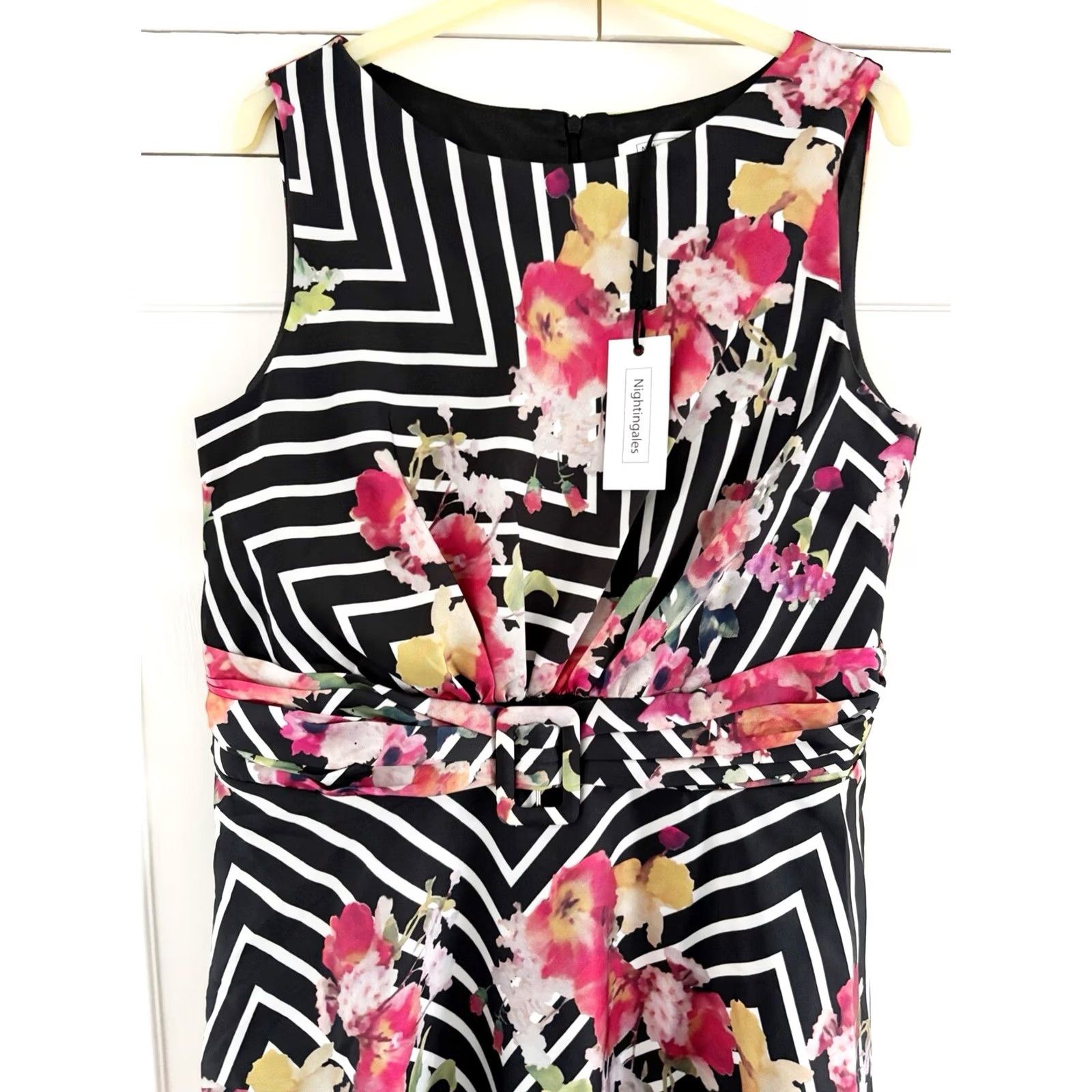 Vintage Nightingales Floral Dress Women’s Midi Sleeveless Party Cocktail UK 14 Black Multi BNWT Size XL / US 12-14 / IT 48-50 - 3 Thumbnail