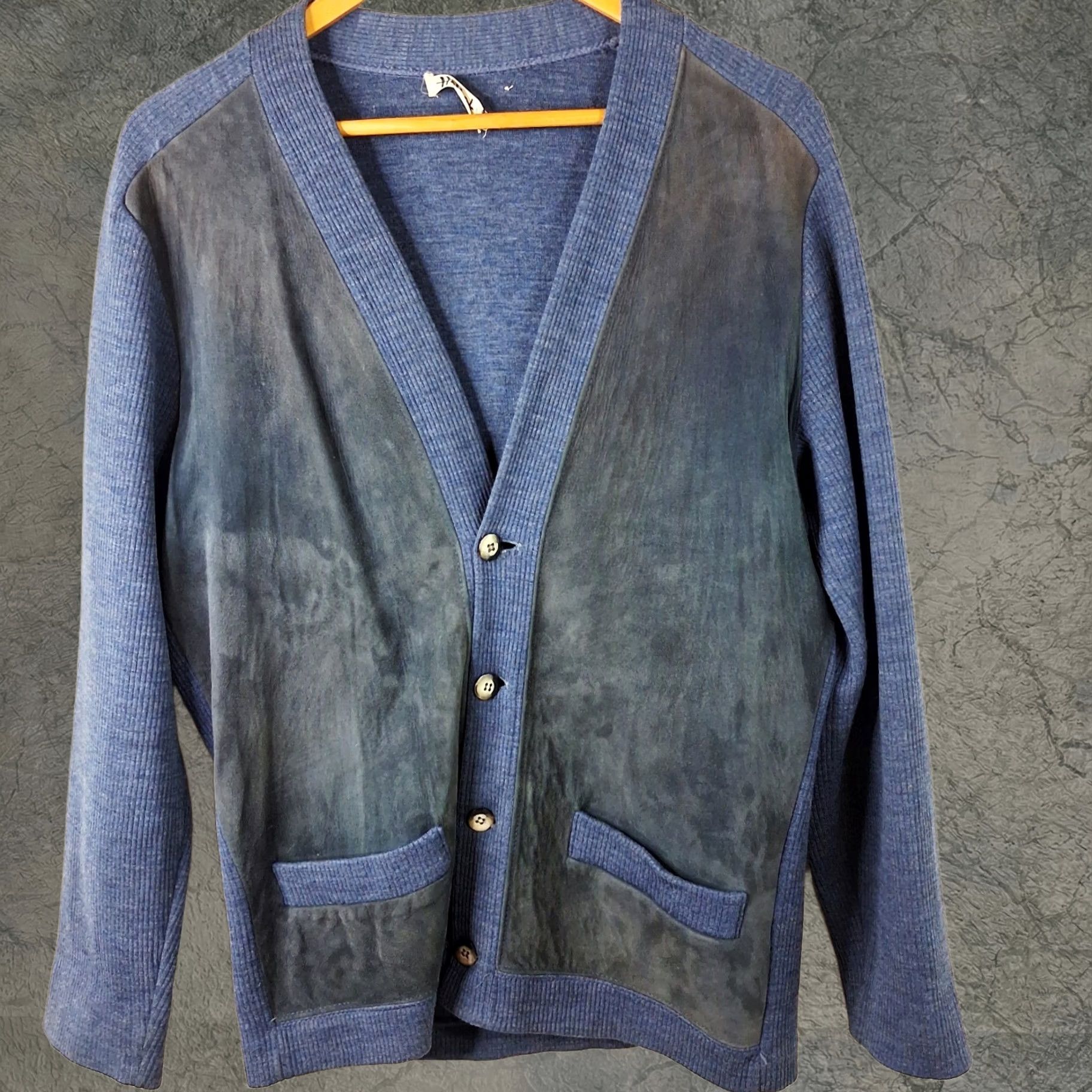 Vintage Harrods Sweater Vest Men's M Blue Wool Suede Button Front Pockets Classic, Men's