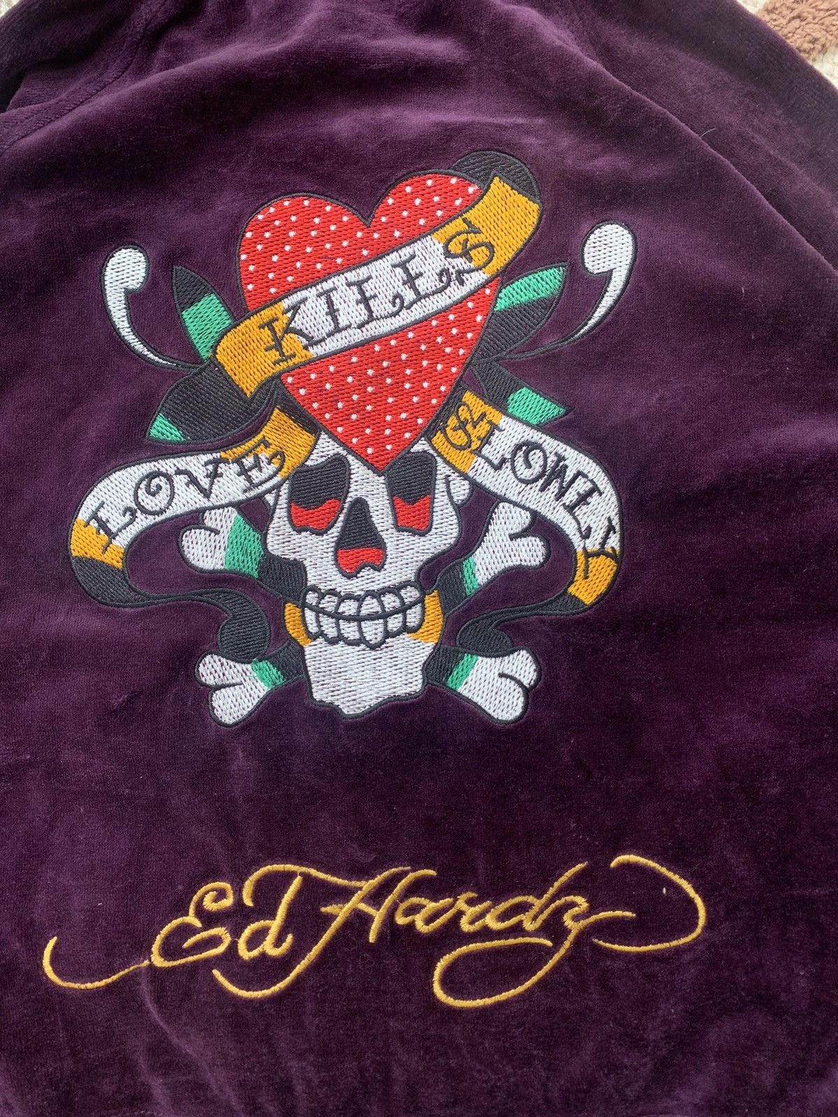 Ed Hardy VINTAGE VELOUR ED HARDY 2000s CROPPED ZIP UP HOODIE Size S / US 4 / IT 40 - 3 Thumbnail
