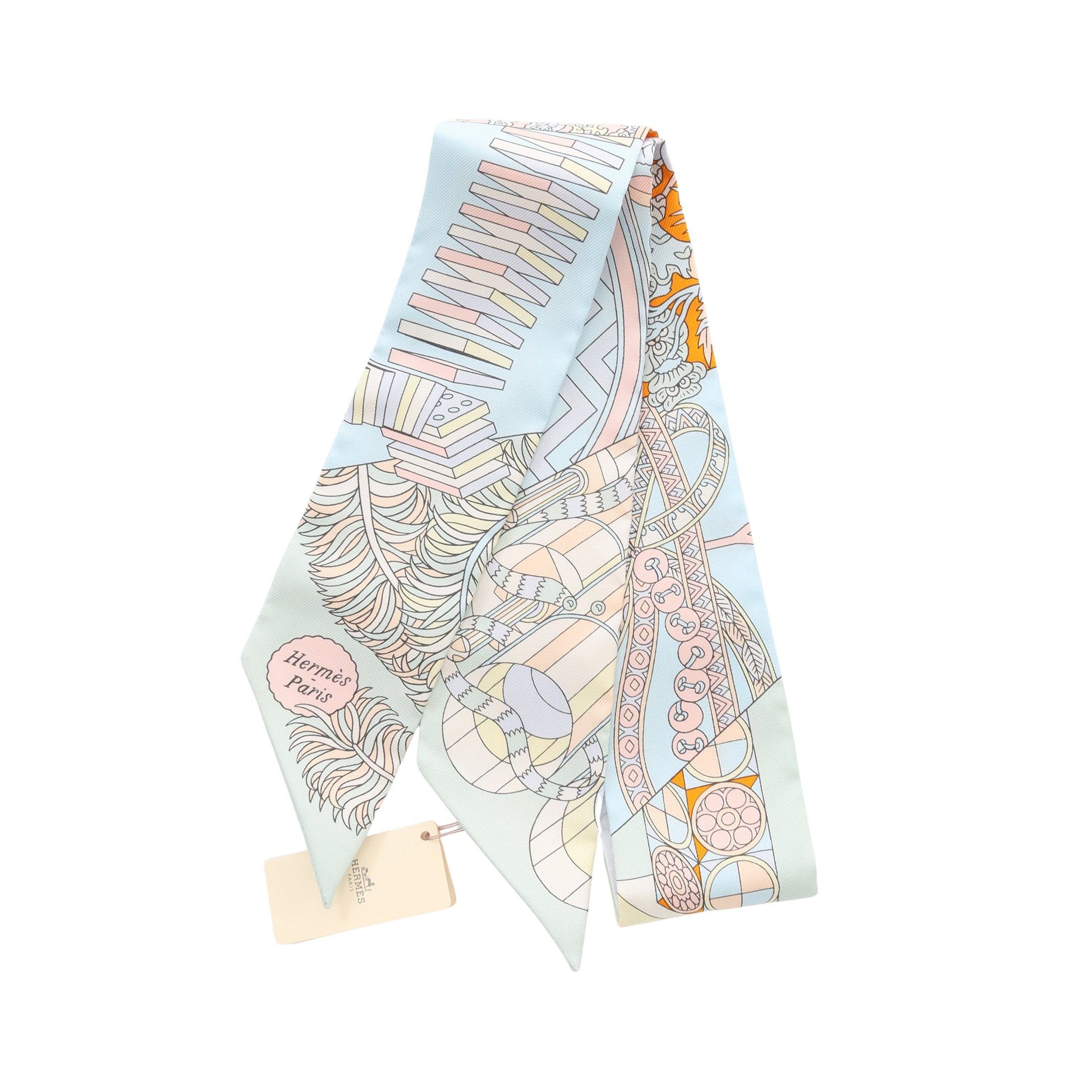Hermes Hermes Twilly De Aux Duels Ribbon Scarf Silk Light Blue Multicolor Size ONE SIZE - 1 Thumbnail