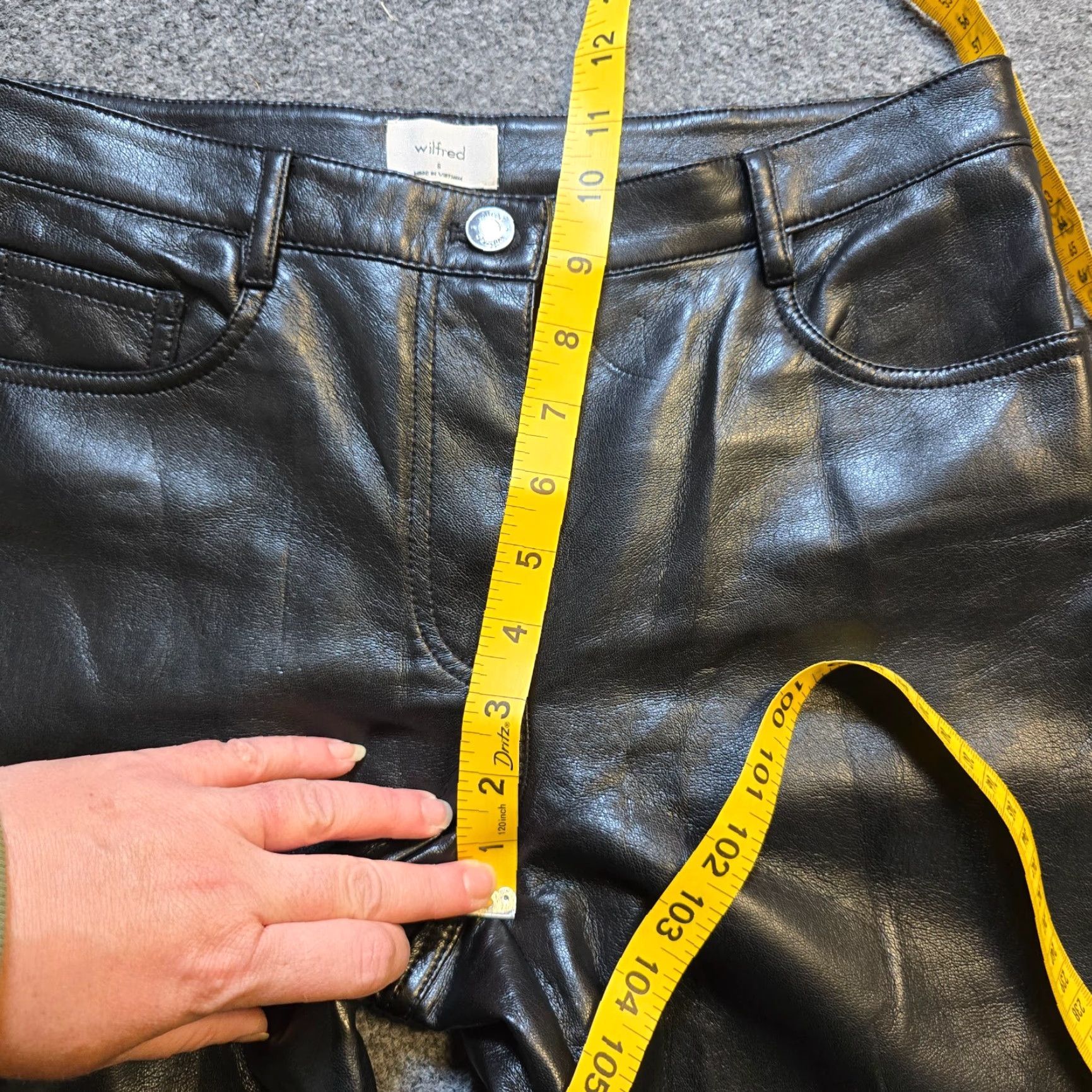 Vintage Wilfred Pants Womens Small Black Faux Leather Straight Leg Stretch Ankle 90s Biker City Capsule Mens? Size 28" / US 6 / IT 42 - 7 Thumbnail