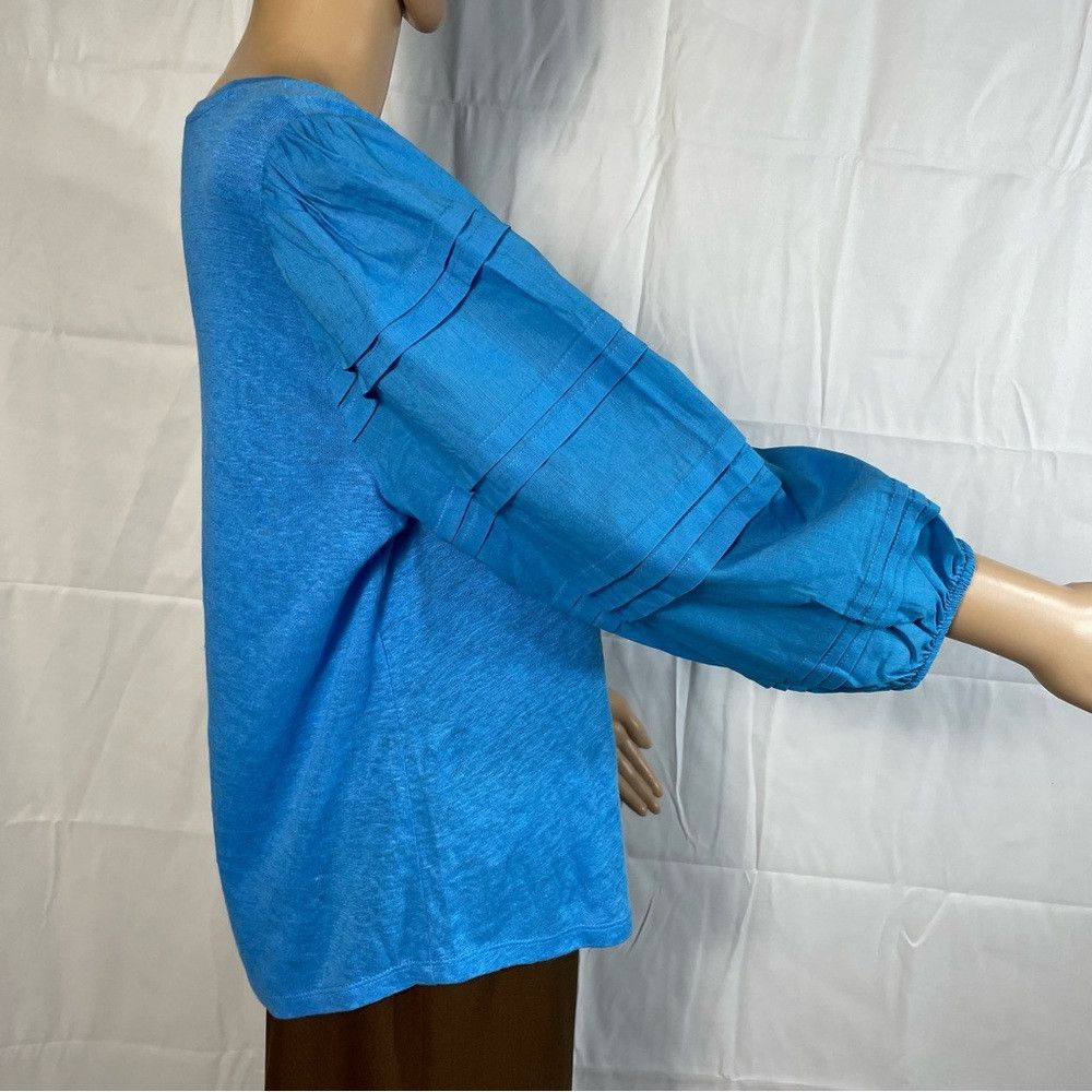 Chicos New Chico's Linen Detailed 3/4 Sleeve Blue Top Size 1 US M Size M / US 6-8 / IT 42-44 - 4 Thumbnail