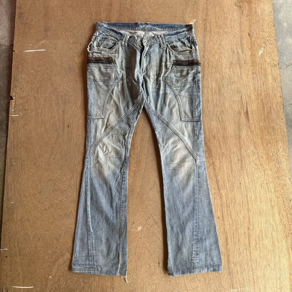 image of Archival Clothing x Distressed Denim Flare/bootcut Japanese VTG Michelklein Distressed Denim Pant i