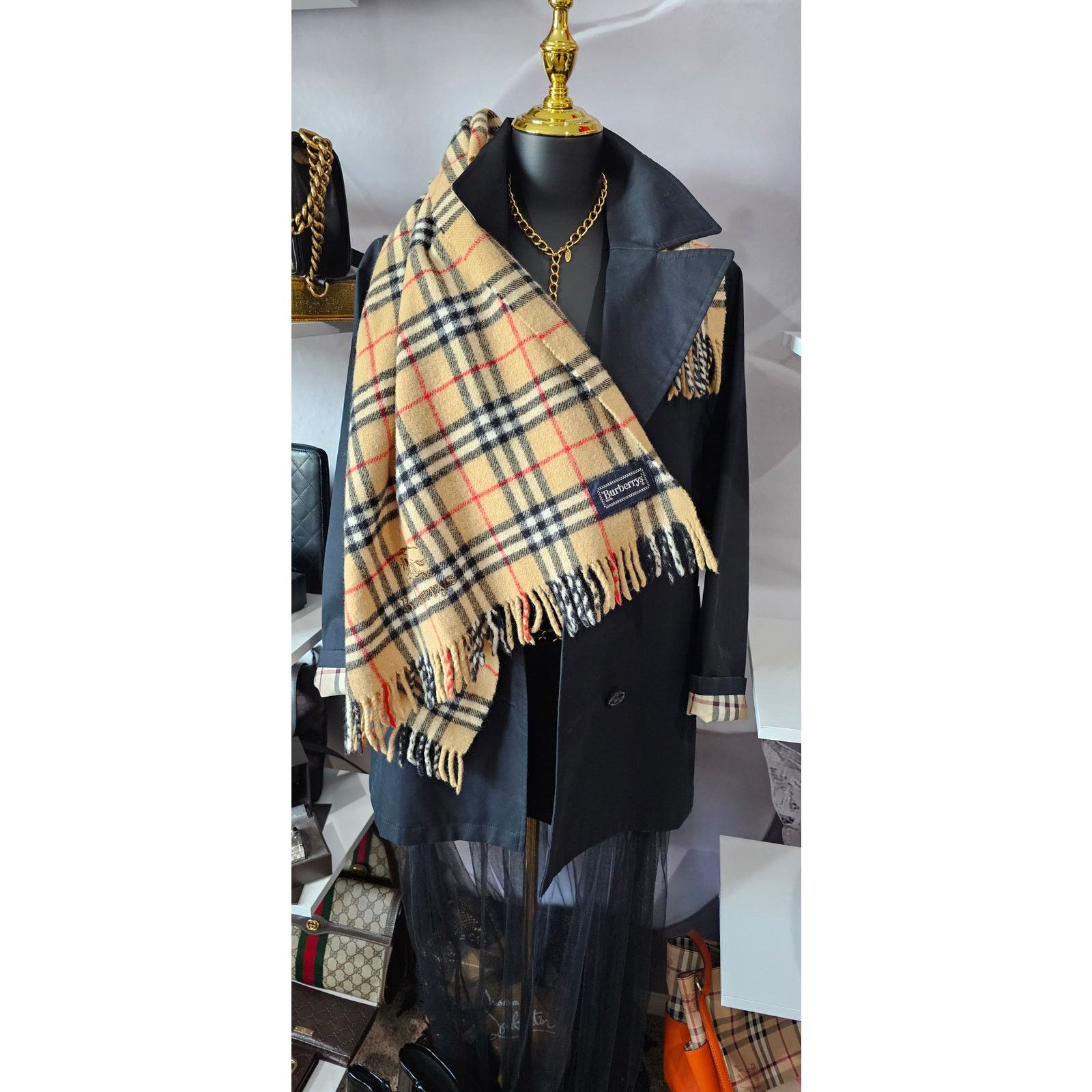 Burberry BURBERRYs of London 100% New Wool BEIGE Shawl Nova Check Size ONE SIZE - 2 Thumbnail