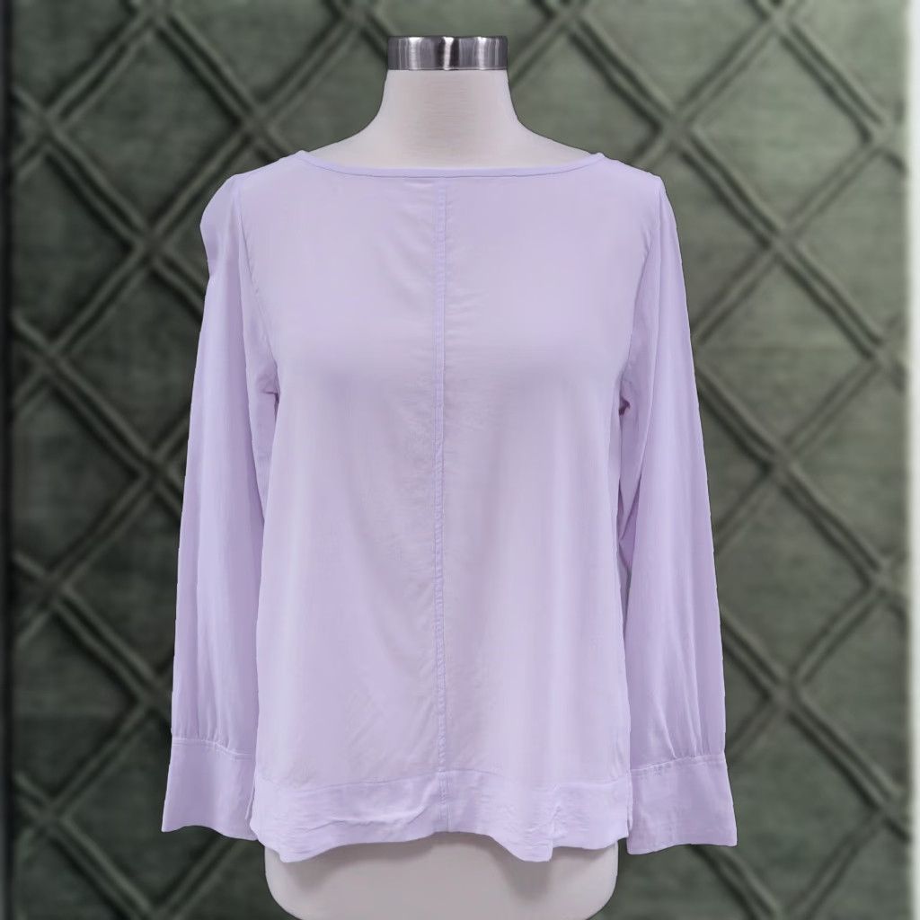 Everlane Silk Blouse Top Womens 2 Lavender Purple Boat Neck Long Sleeve