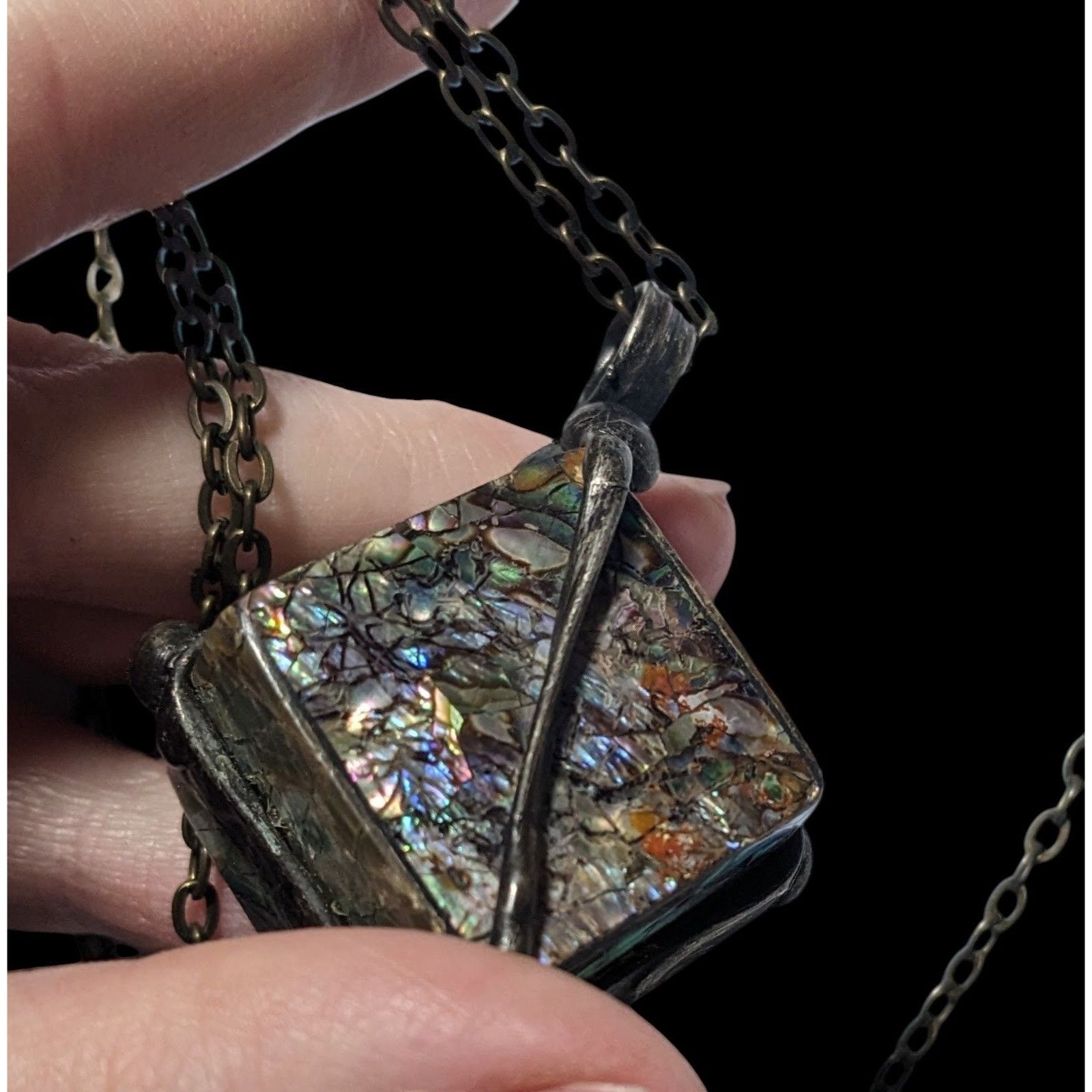 Other Vintage Abalone Crackle Cube Pendant Necklace Size ONE SIZE - 13 Thumbnail