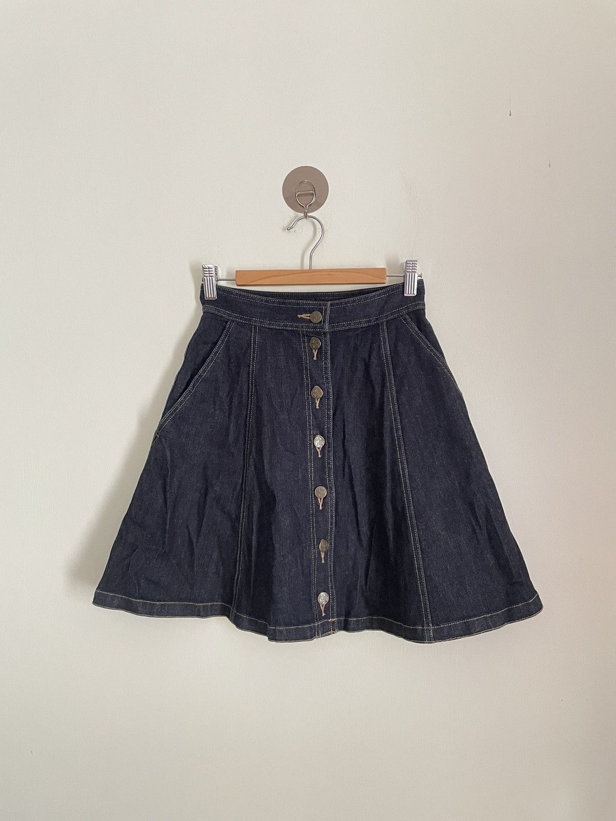 image of Agnes B. Wrap Denim Skirt in Denim/Grey, Women's (Size 25)
