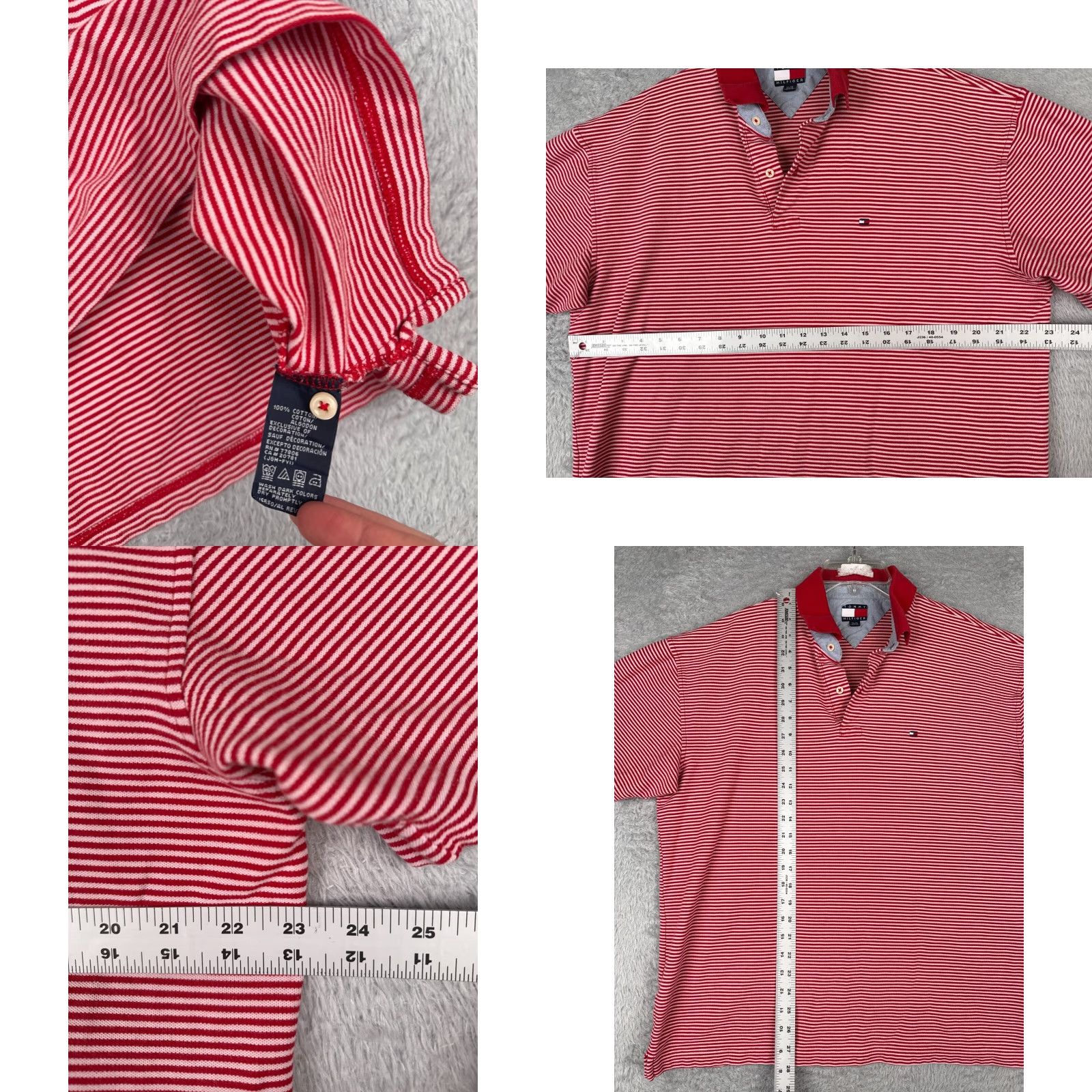 Tommy Hilfiger Tommy Hilfiger Polo Shirt Men XL Red Stripe 100% Cotton Knit Slim Short Sleeve Button Embroidered Logo Classic Golf Rugby Shirt Size US XL / EU 56 / 4 - 8 Thumbnail