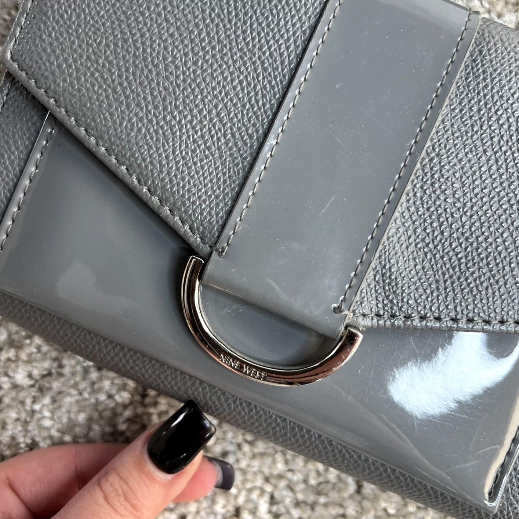 Nine West Nine West Crossbody Bag Womens Mini Gray Faux Leather Patent Chain Shoulder Size ONE SIZE - 3 Thumbnail
