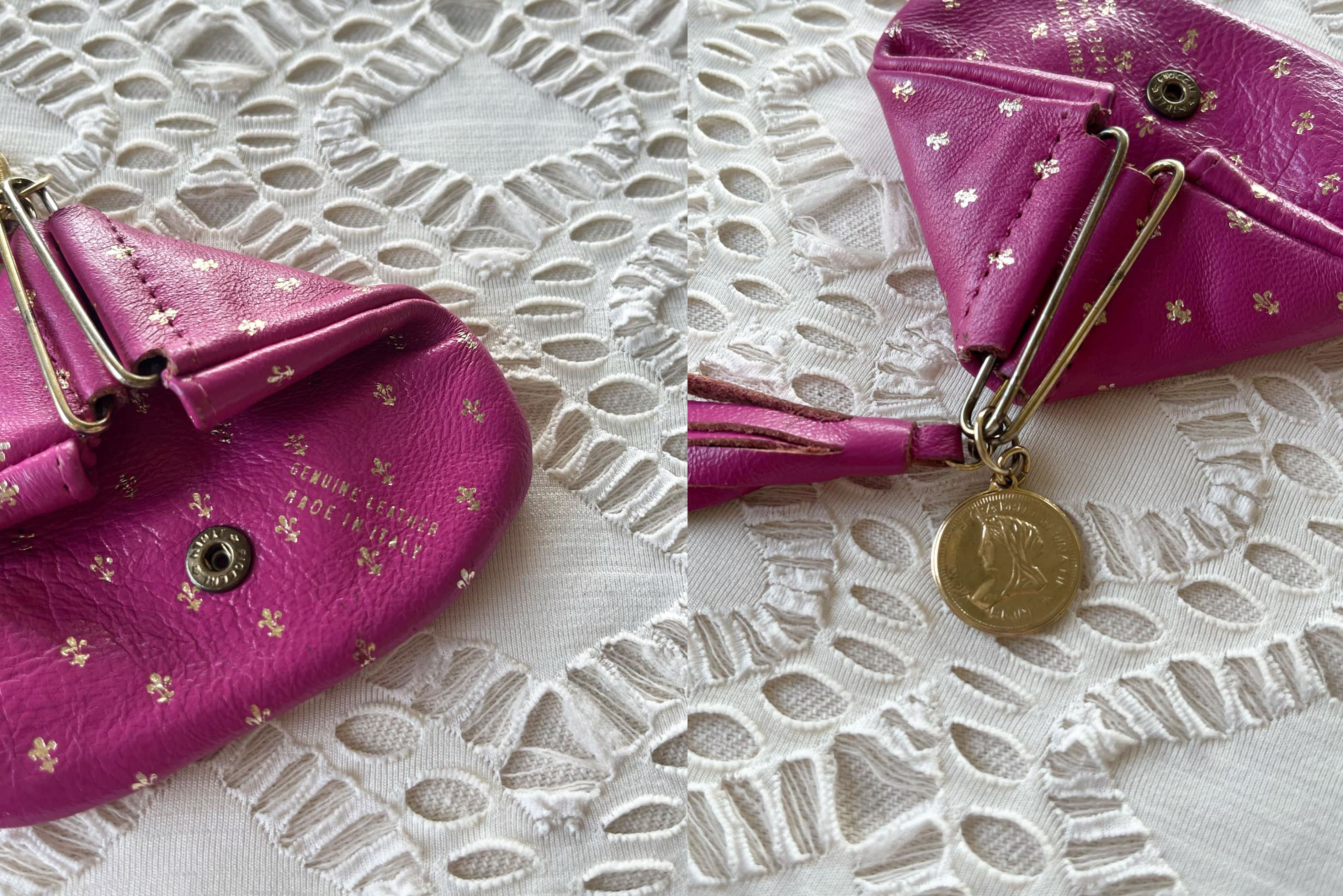 Vintage Slide Snap leather embossed gold fleur de lis coin purse Size ONE SIZE - 7 Thumbnail