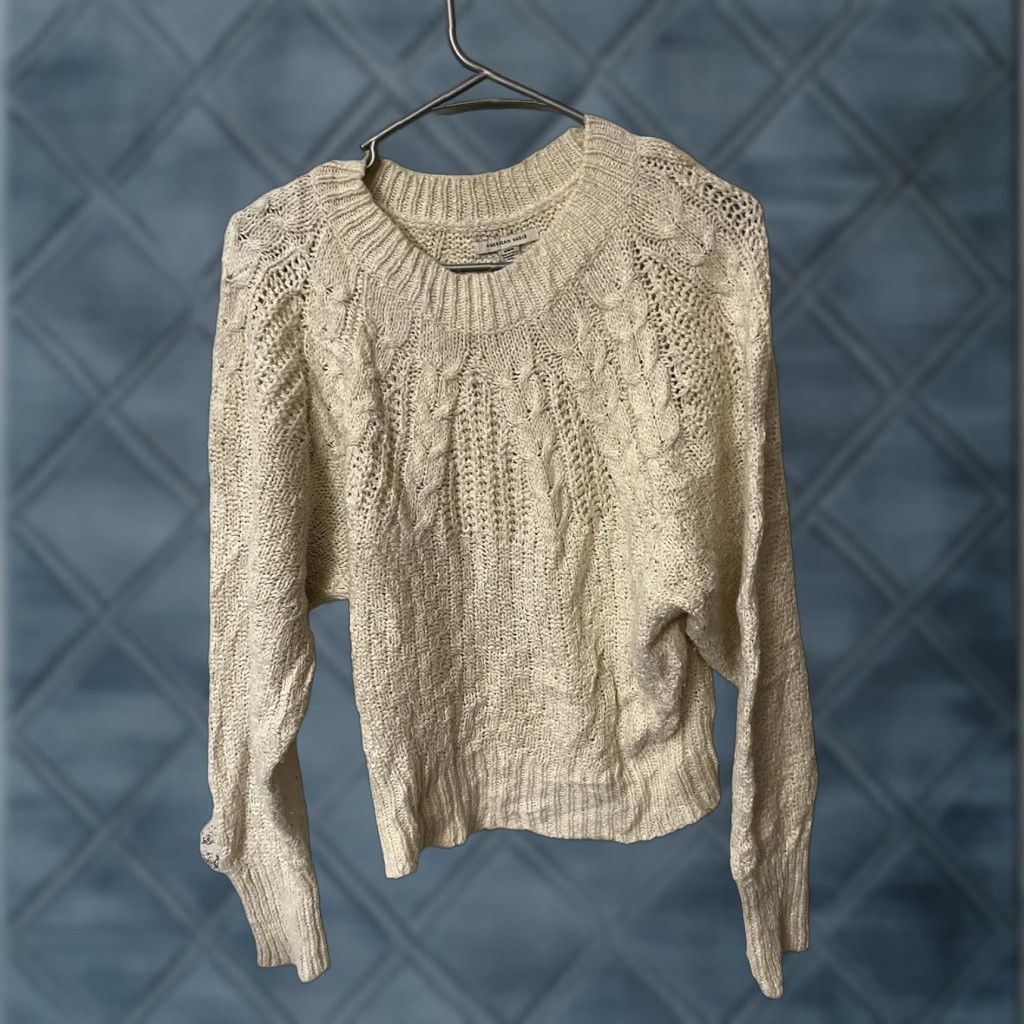 American Eagle Outfitters American Eagle Outfitters Sweater Crew Neck Long Sleeve Oversized Fall Winter Womens M Cream Ivory Cable-Knit Knit Pullover Casual Size M / US 6-8 / IT 42-44 - 1 Thumbnail