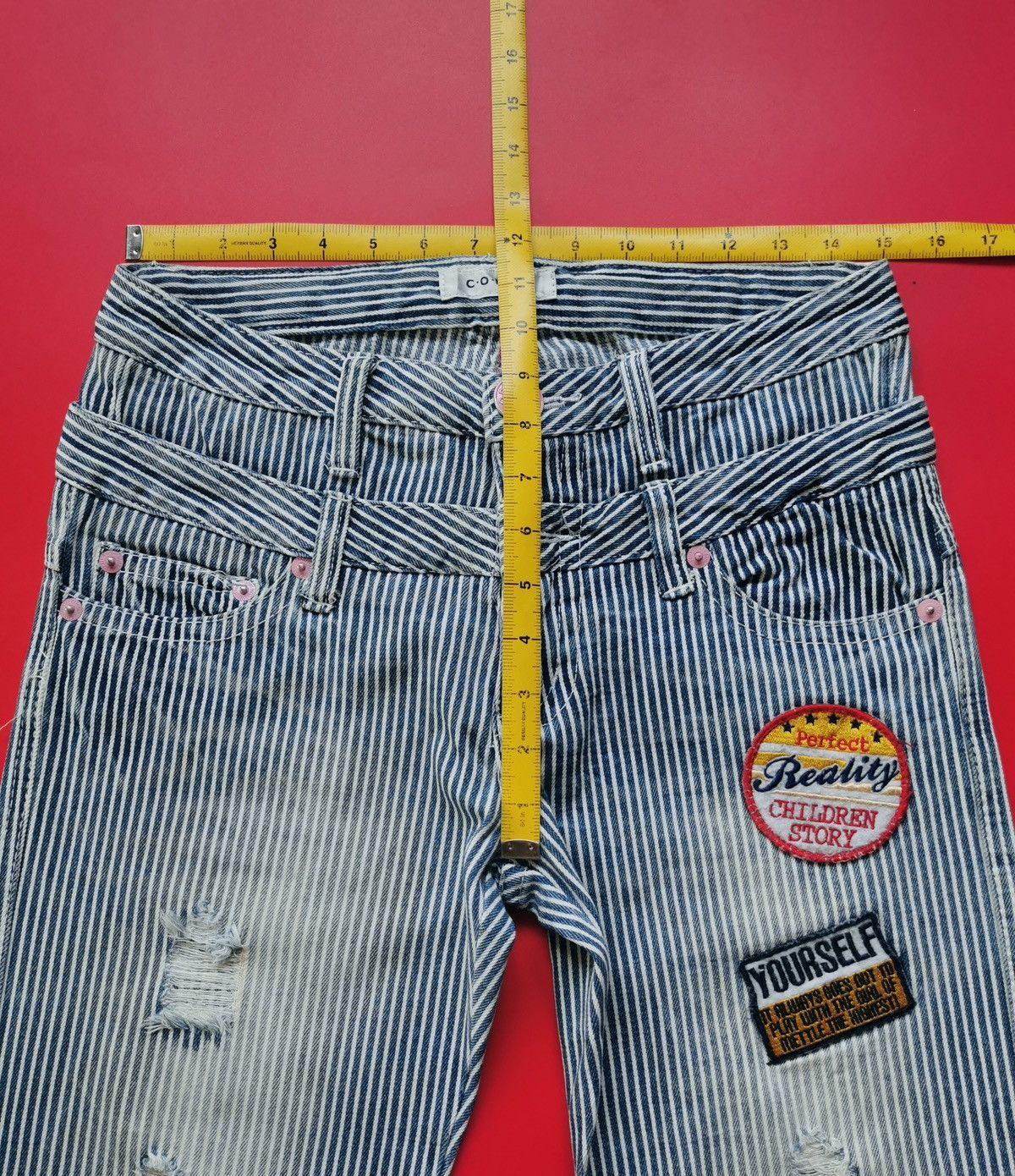 Kapital Colza Japan Hickory Patch Print Double Waist Jeans Size US 30 / EU 46 - 11 Thumbnail
