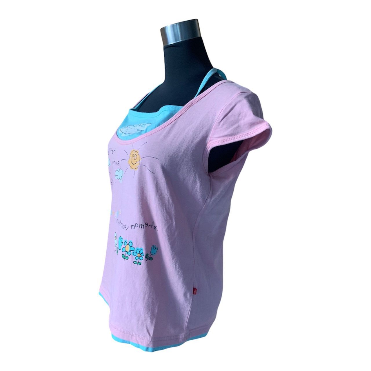 Vintage Vintage Y2K 90s Graphic Layered Baby Tee Pink and Blue Size M / US 6-8 / IT 42-44 - 5 Thumbnail